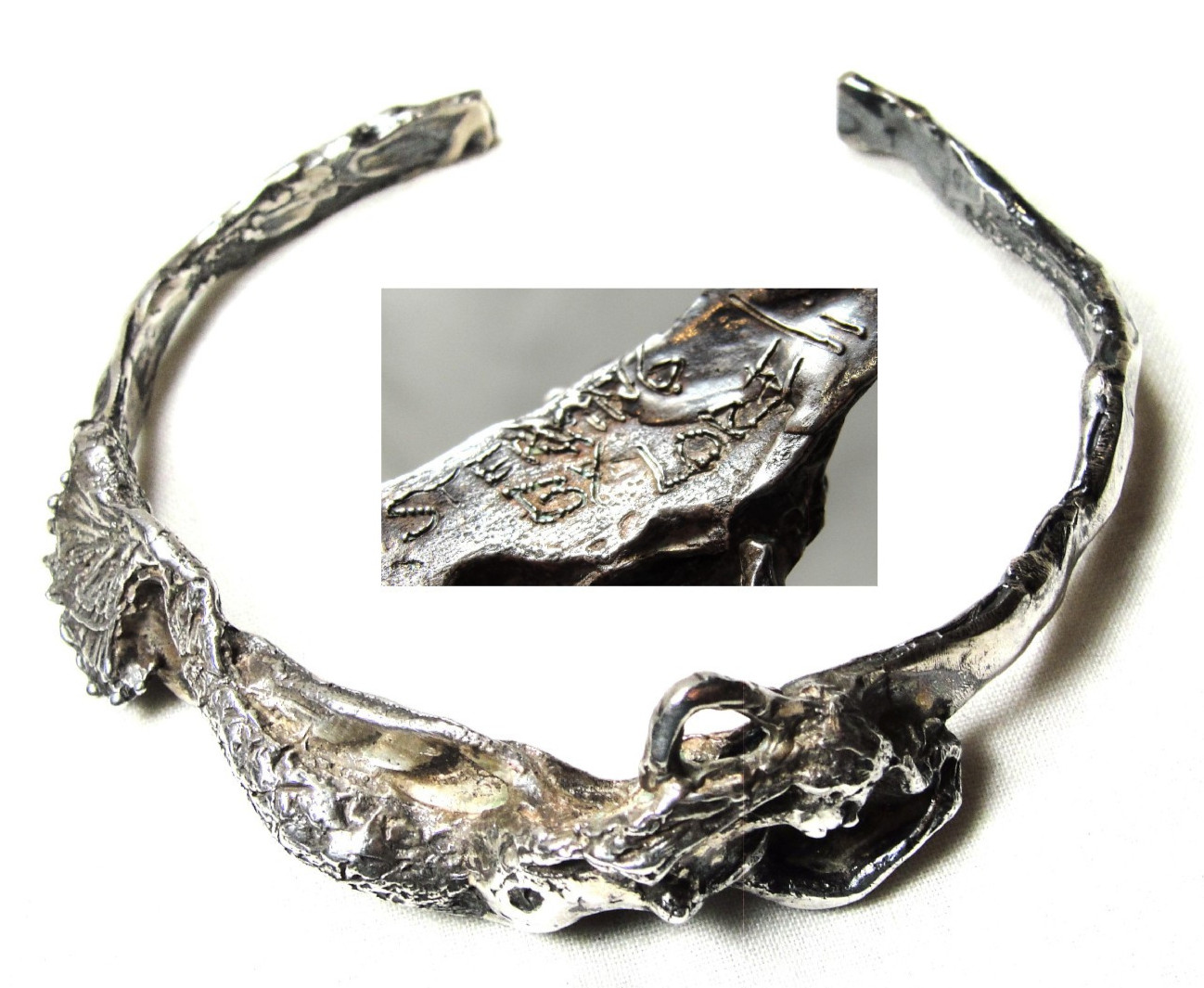 Vtg Artist Signed Sterling Silver Mermaid Bracelet by Loreli 39.6 grams