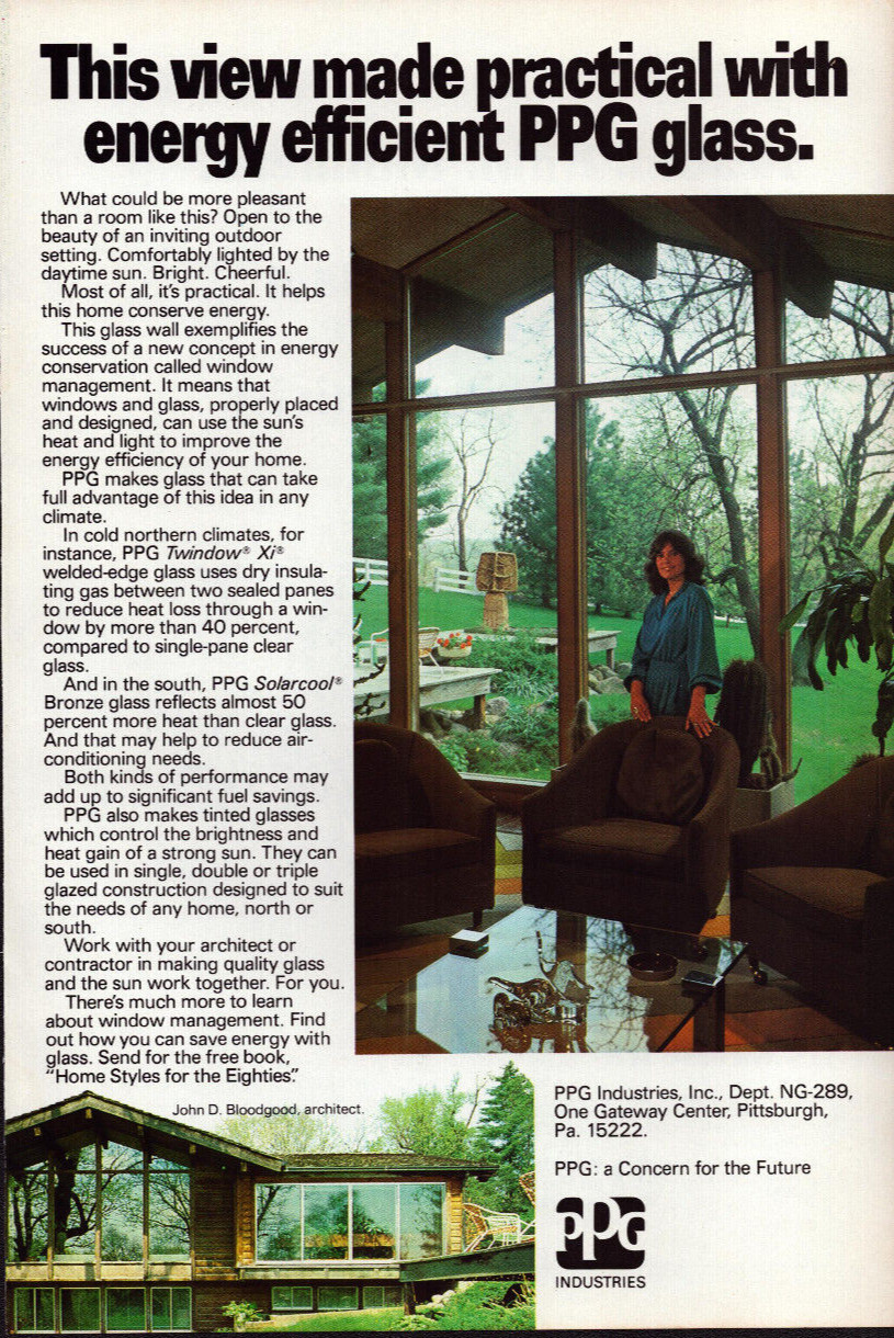 PPG Energy Efficient Glass Windows 70’s Decor Pittsburgh Vintage Print Ad 1979