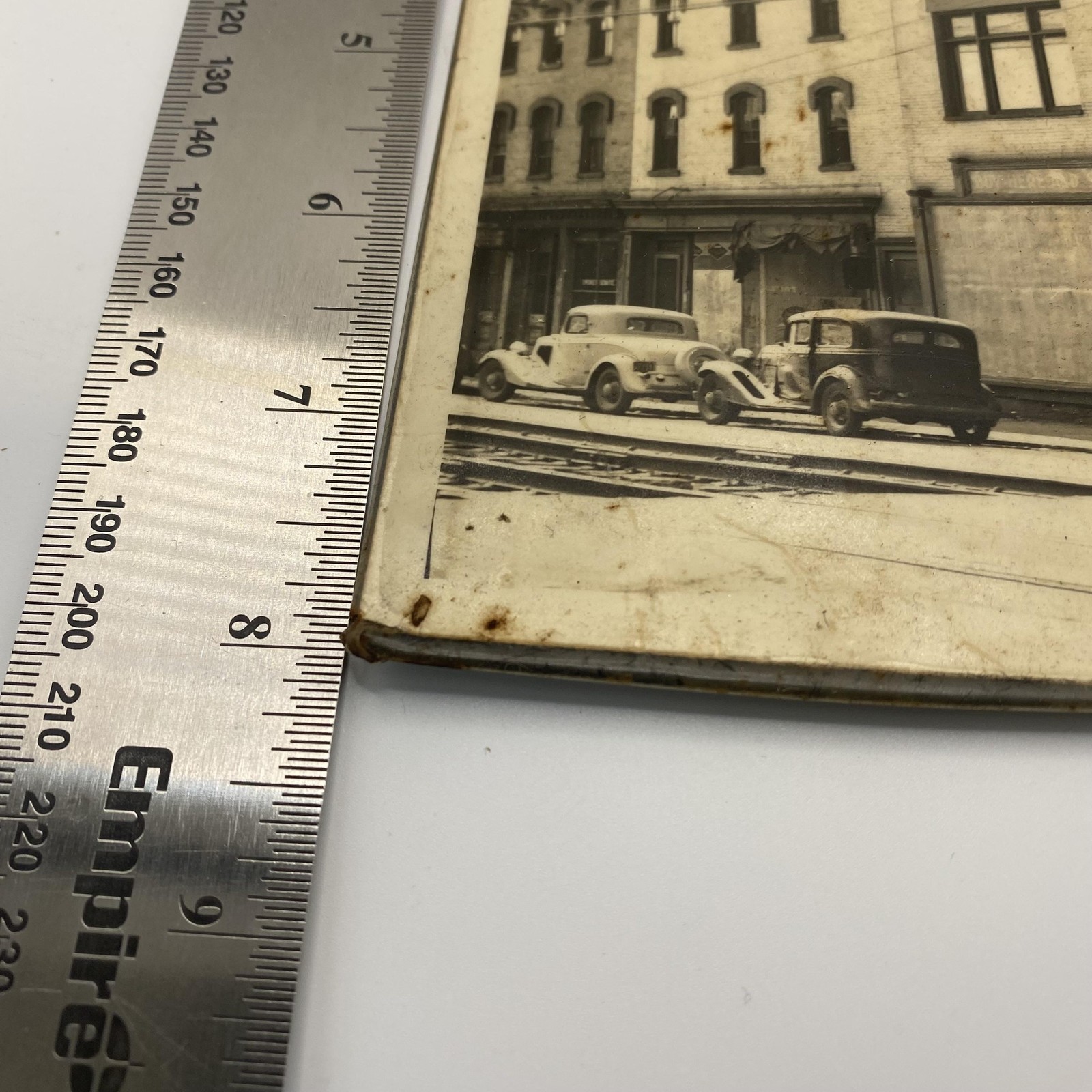 Vtg 1930s Baum’s Sporting Goods Storefront 8×10 B&W Photo Cars Street Scene