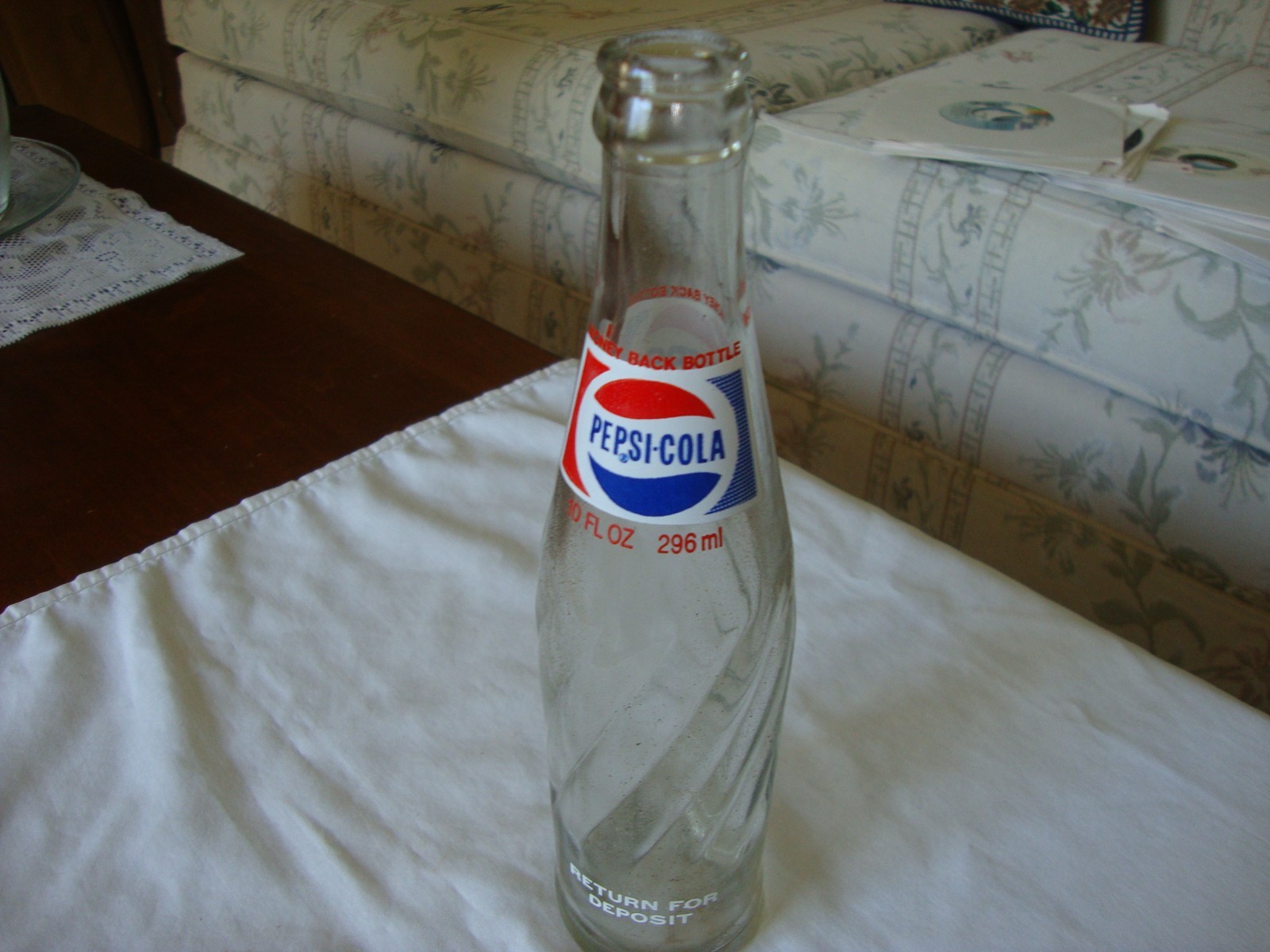 Vintage Swirled Pepsi Cola Glass 10 oz Return For Deposit Money Back Bottle