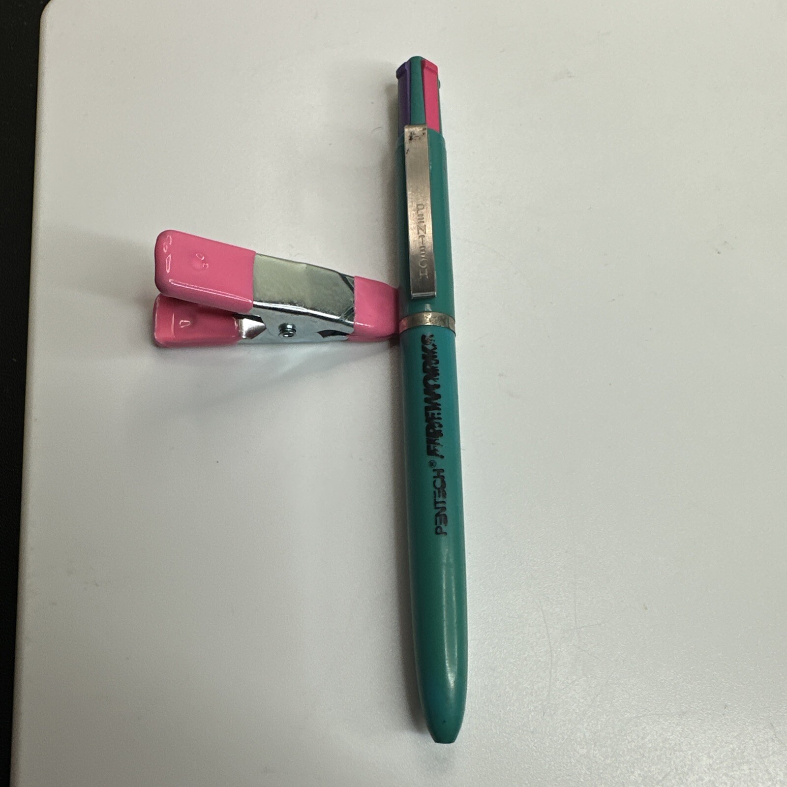 Vintage pentech fireworks multicolor ink Teal ballpoint pen made Korea 80s 90s