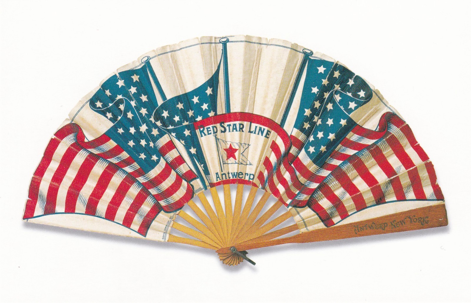 Red Star Line Cruise Ships American Flag Promotional Fan 1900 Patriotic Postcard