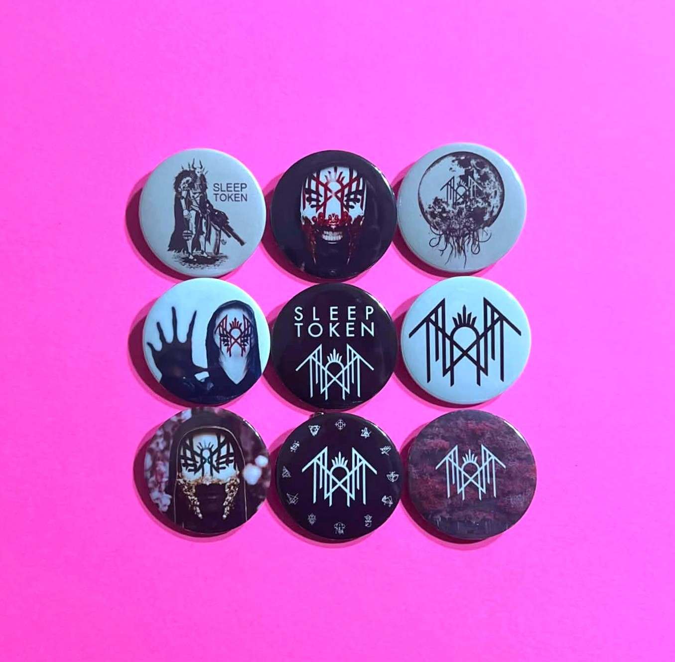 Sleep Token 1.25″ Button Pin Lot of (9) Alternative Metal Vessel Even In Arcadia