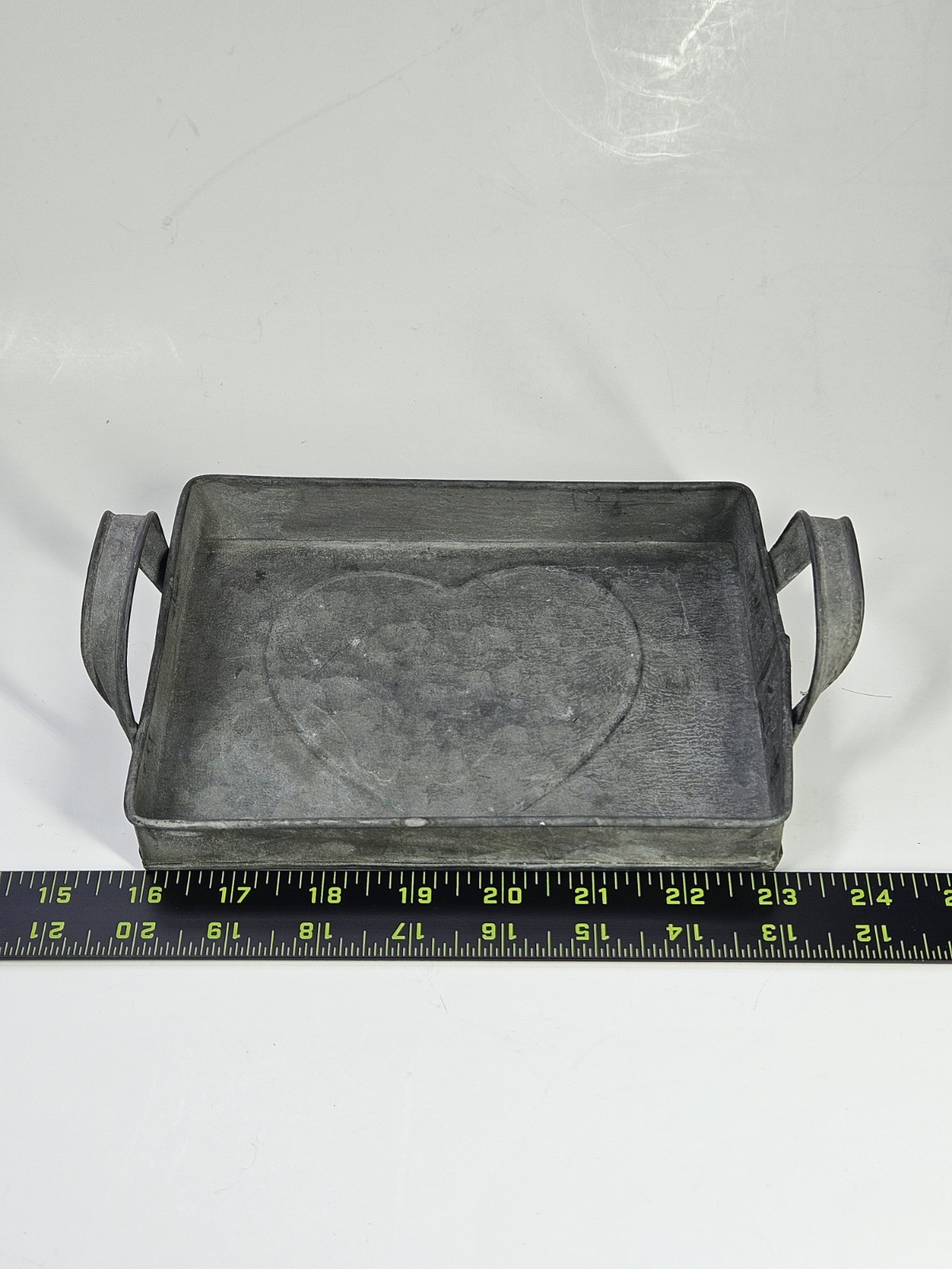 Set/3 Rectangular Rustic Galvanized Steel Heart Stamped Nesting Trays Handles