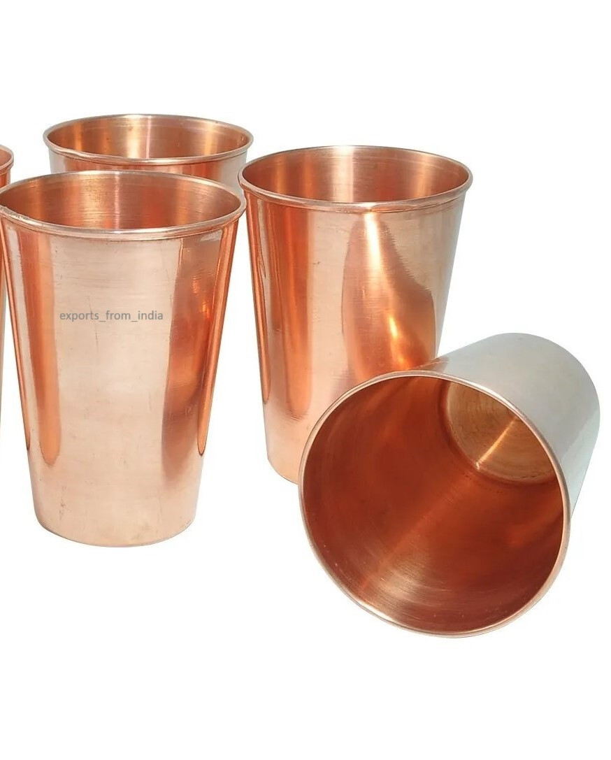Pure Copper Smooth Drinking Tumbler Water Glass Health Benefits 400ML Set Of 4