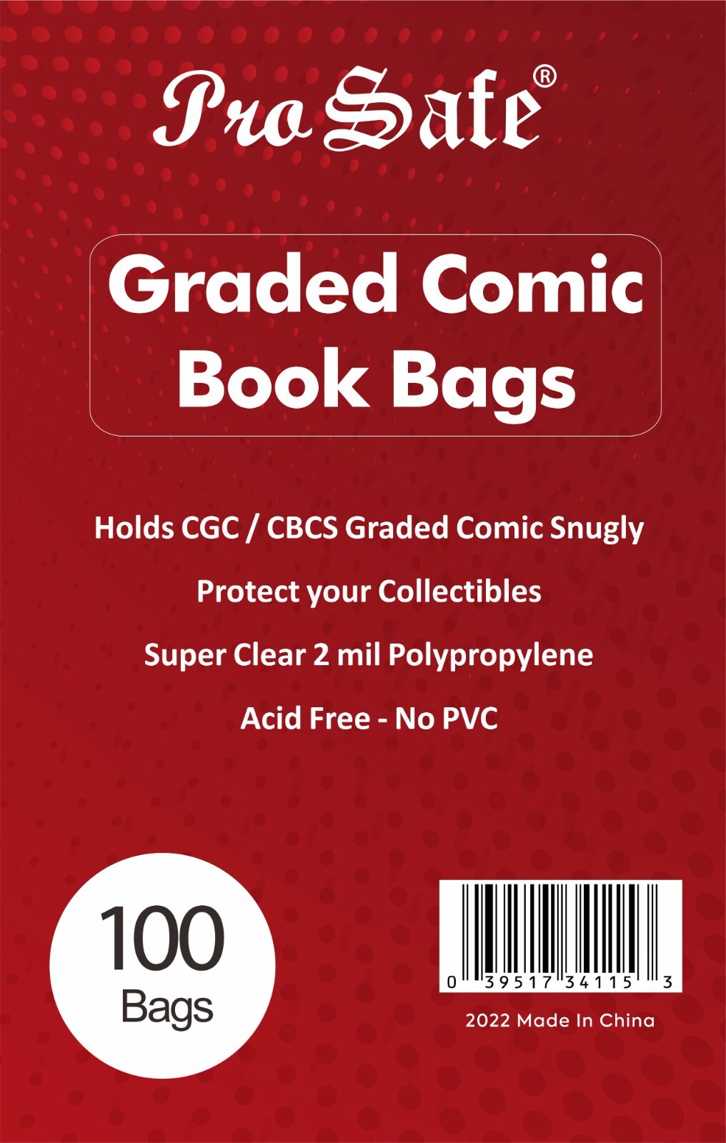 100 PRO SAFE Perfect Fit Graded Comic Book Bags For CGC CBCS – Free Shipping!