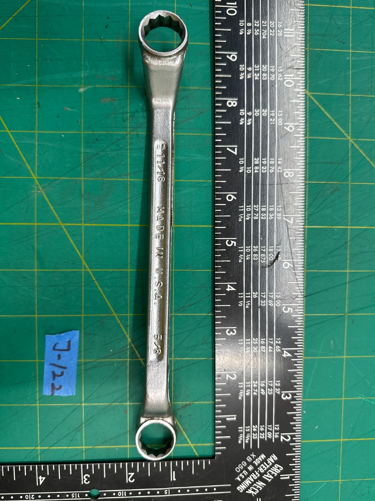 Vintage 9.5” Long 5/8”x11/16” Double Box-End Wrench Forged Steel, Made in USA