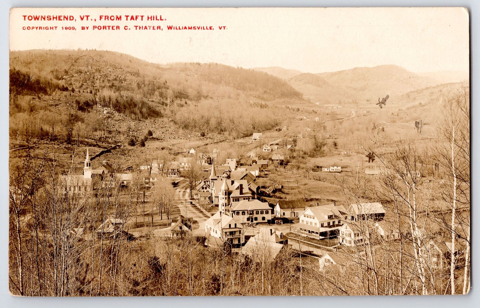 [45j15] Postcard RPPC 1909, Townshend from Taft Hill, Vermont