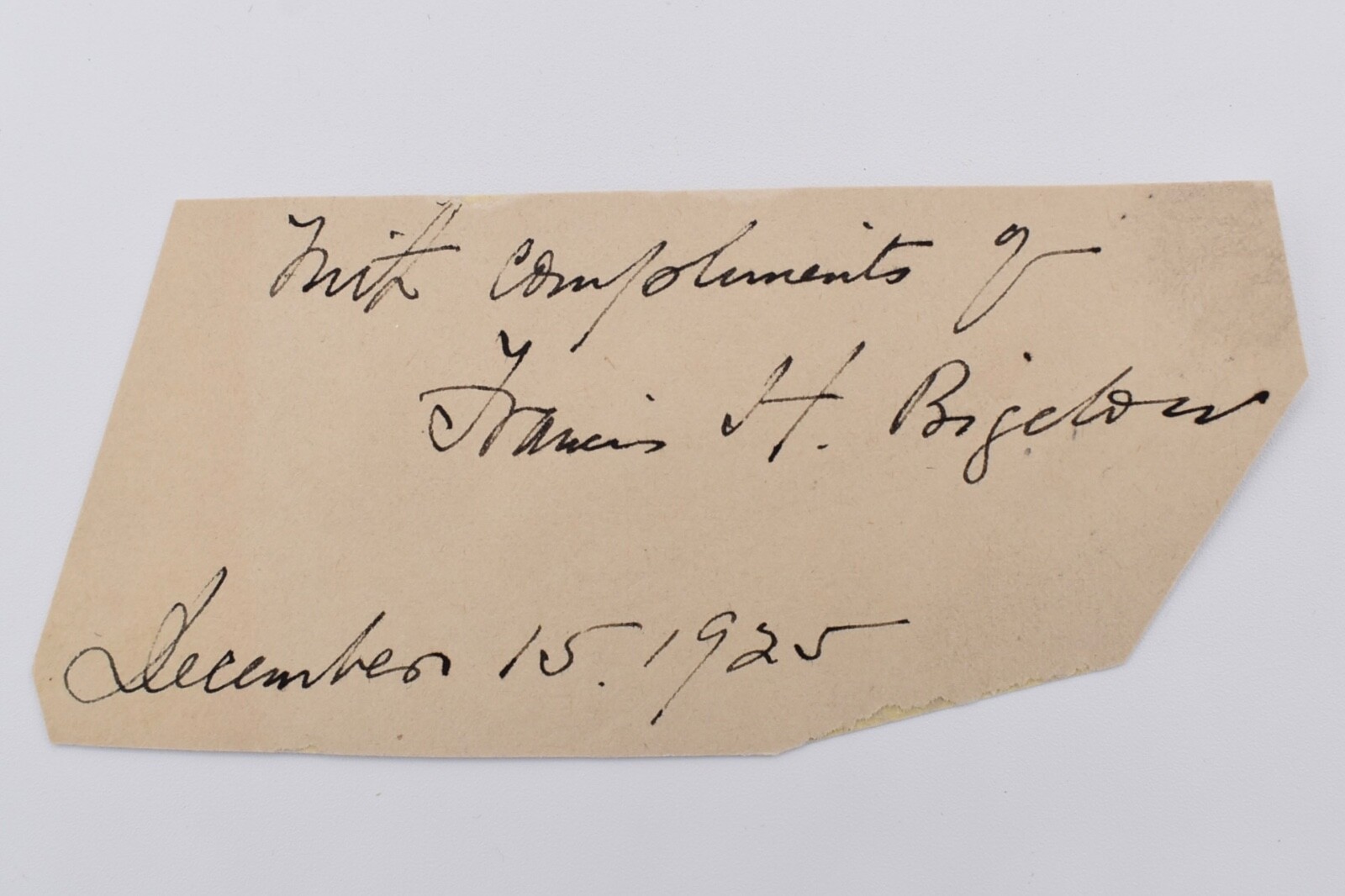 Francis H. Bigelow Autograph Signature Clipping, Scholar, Collector &Arts Dealer
