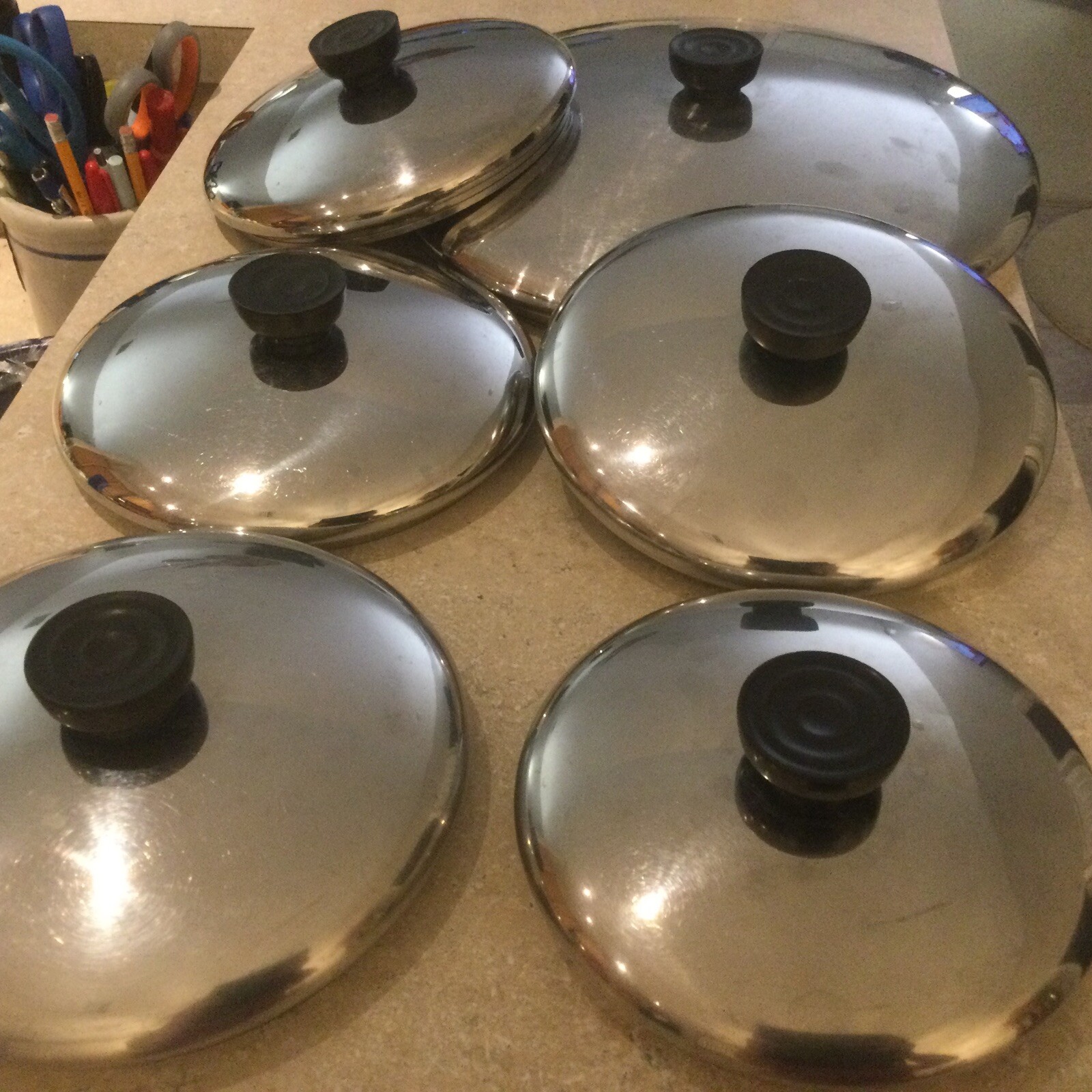 Vtg 1801 Revere Ware Stainless Steel Replacement Lids ONLY-5 3/8,6,7, 12 SIZE
