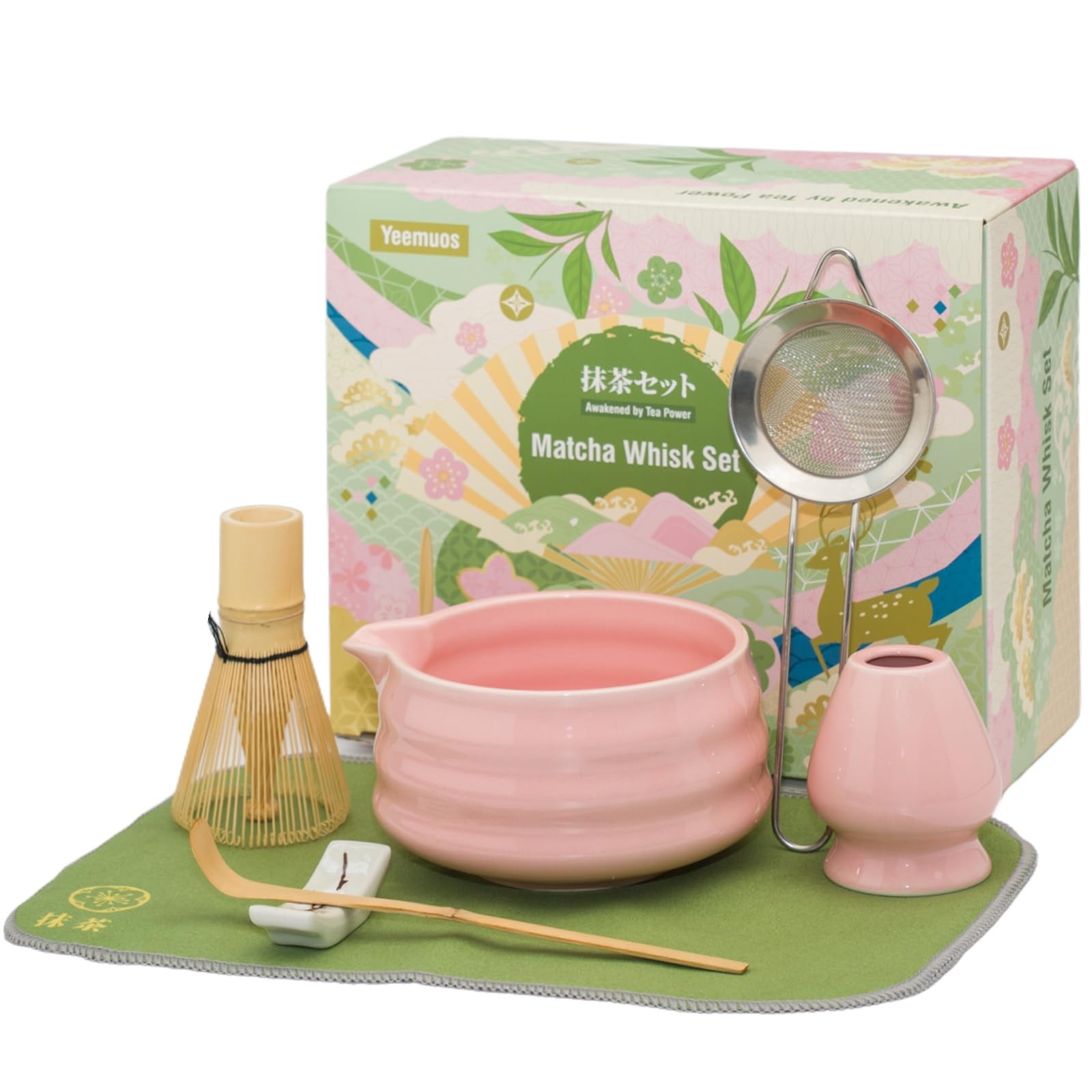 YEEMUOS Matcha whisk Set,7 Pcs Making Kit with Whisk, Pink