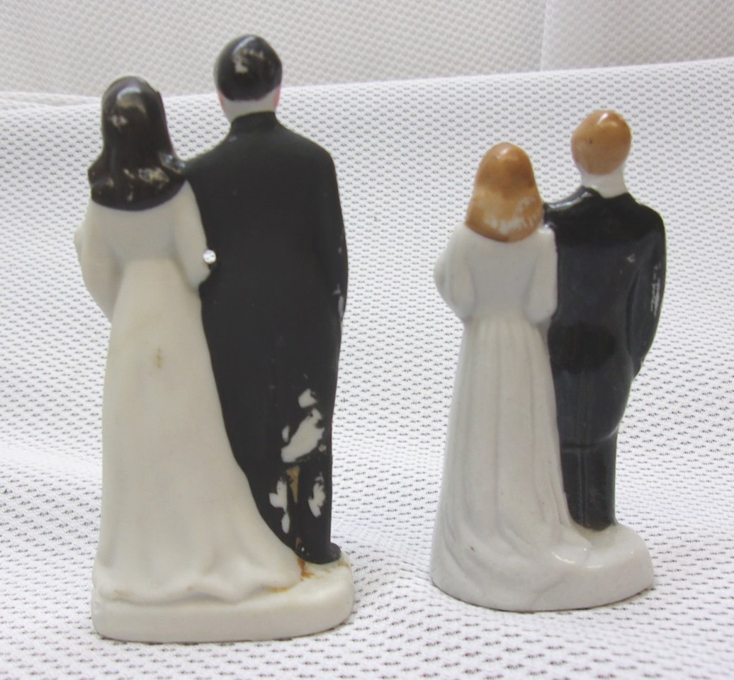 Lot of 4 VINTAGE WEDDING TOPPERS, 1930s-1950s Bride & Groom