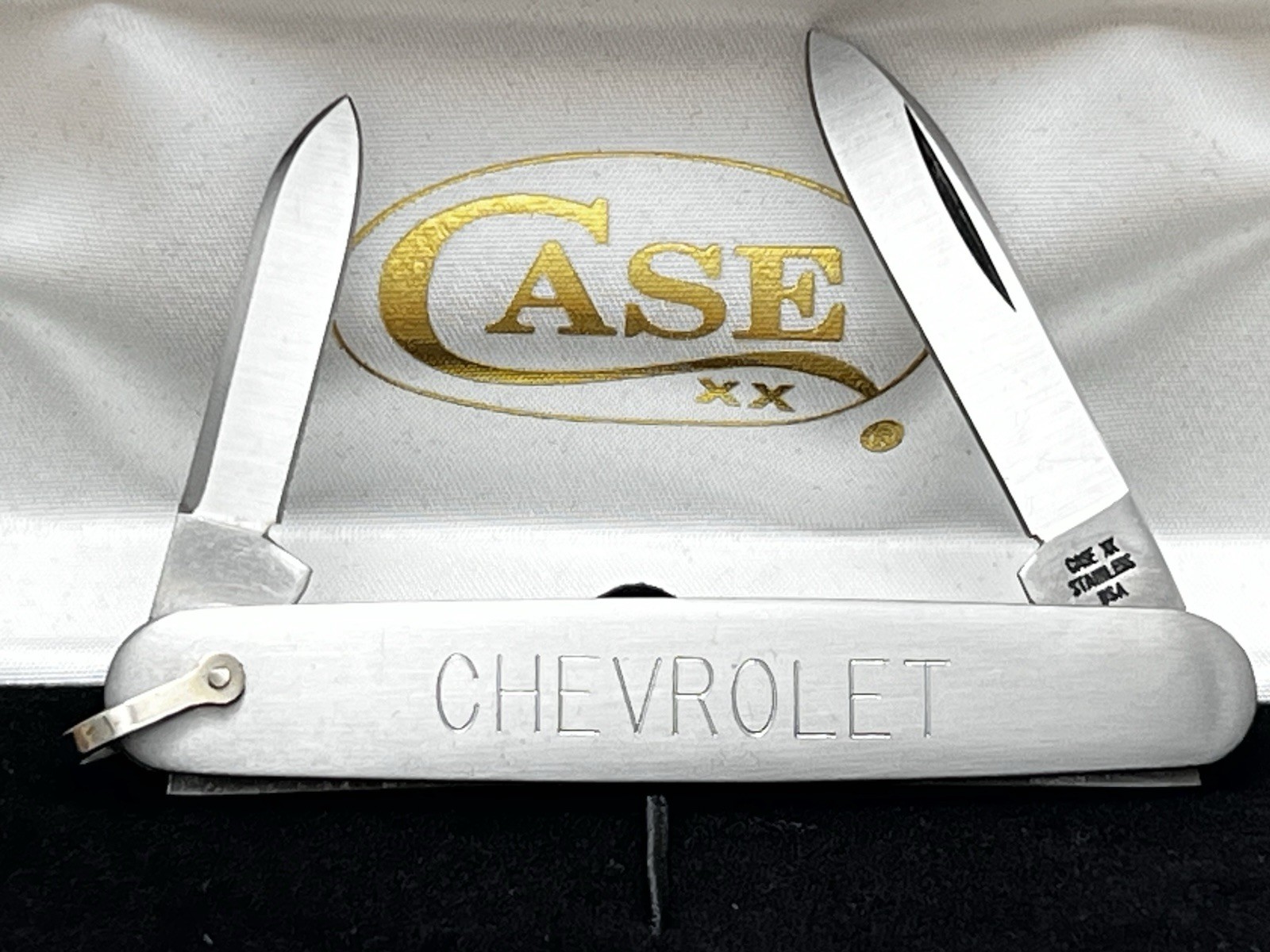 Vintage Case XX USA CHEVROLET All Stainless Knife M279 SS R /Bail 1979/Box MINT