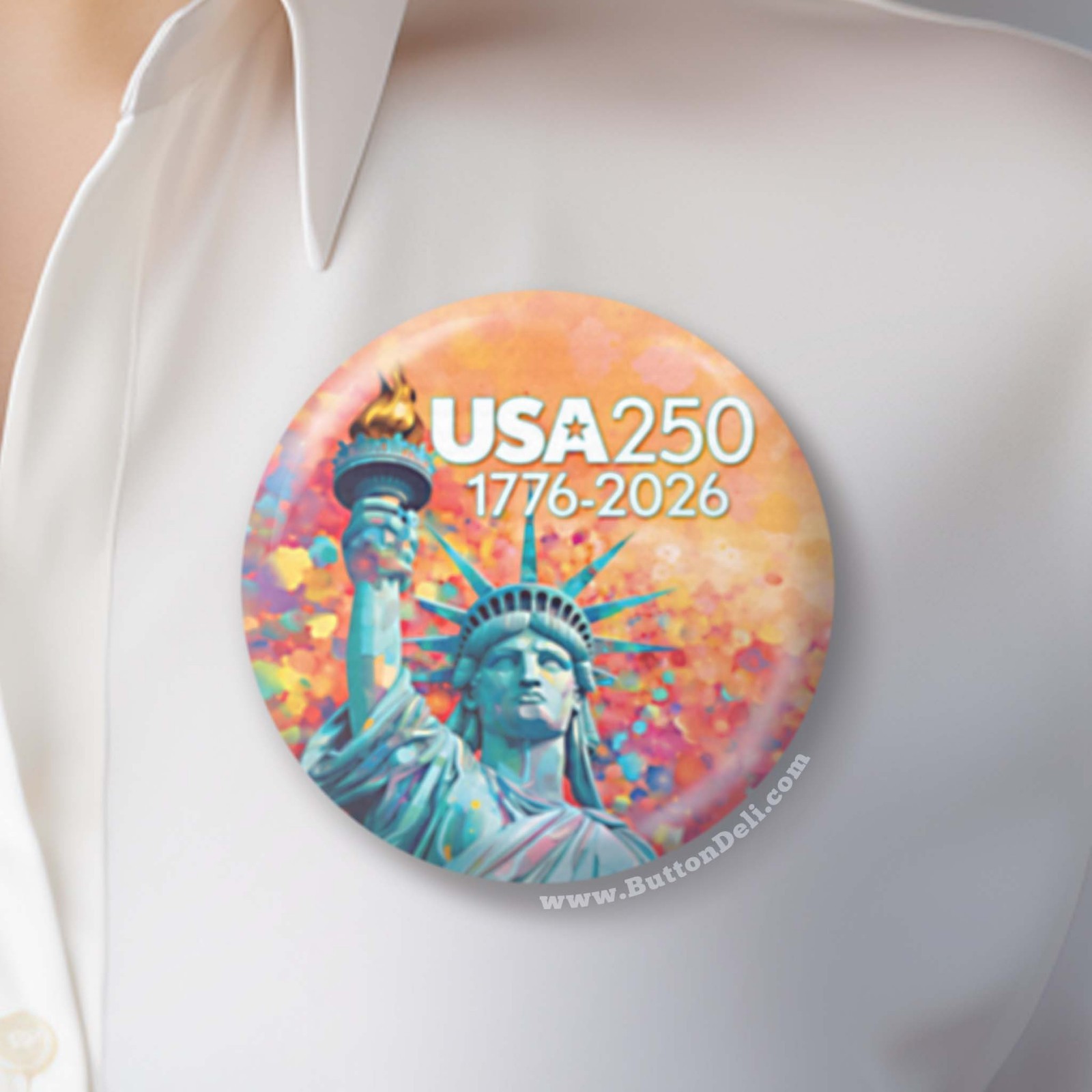 USA 250 – Colorful 4PK Buttons: Uncle Sam Eagle Capital Liberty 1776-2026 250th
