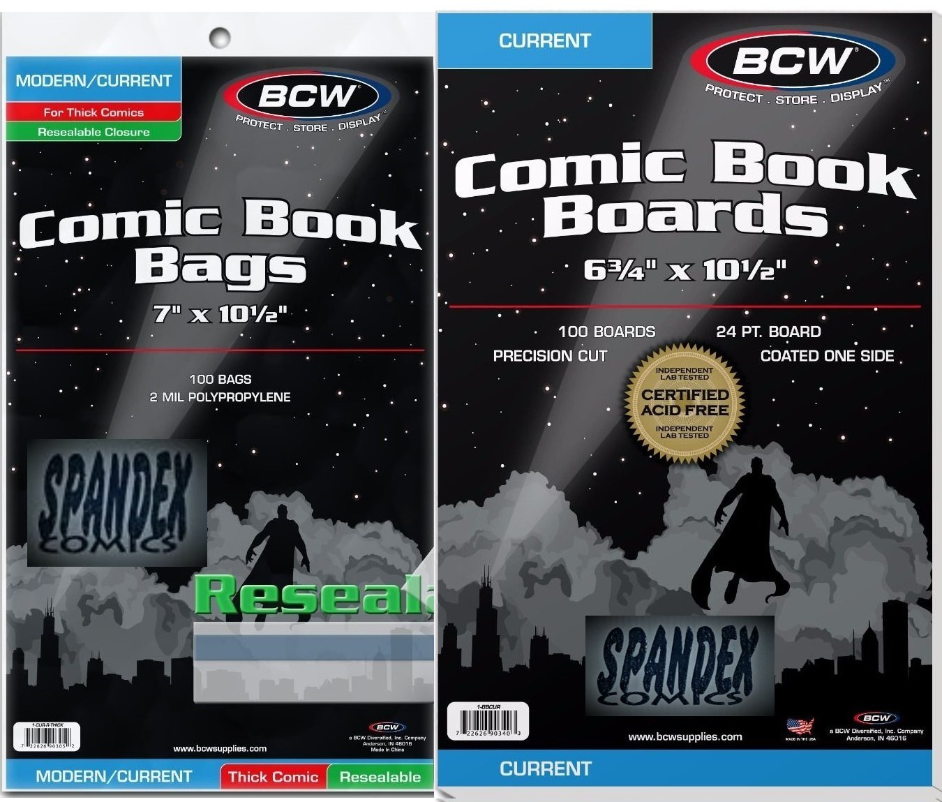100 BCW Current Resealable Thick Poly Comic Bags & Current Boards 6 3/4″ Combo