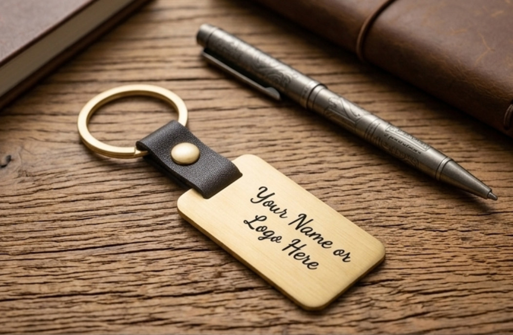 Personalized Engraved Leather & Metal Keychain – Custom Name/Logo Keyring