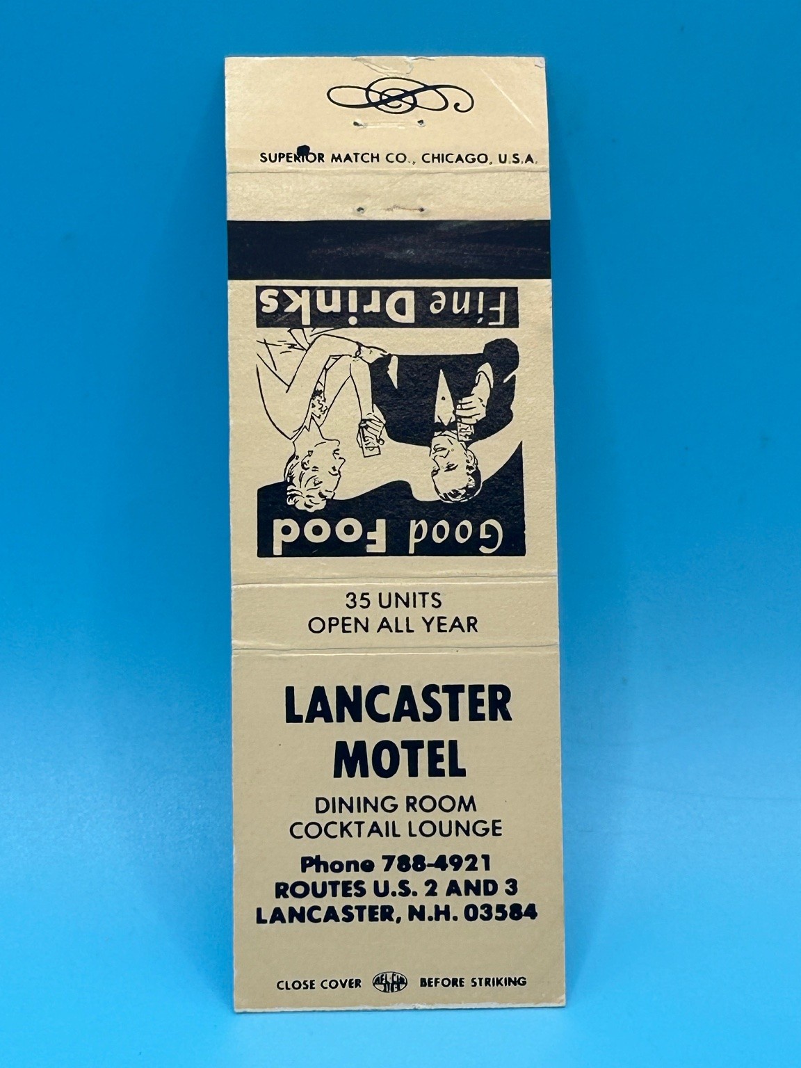 Vintage Lancaster Motel NH Matchbook – Good Food Fine Drinks Superior Match Co.