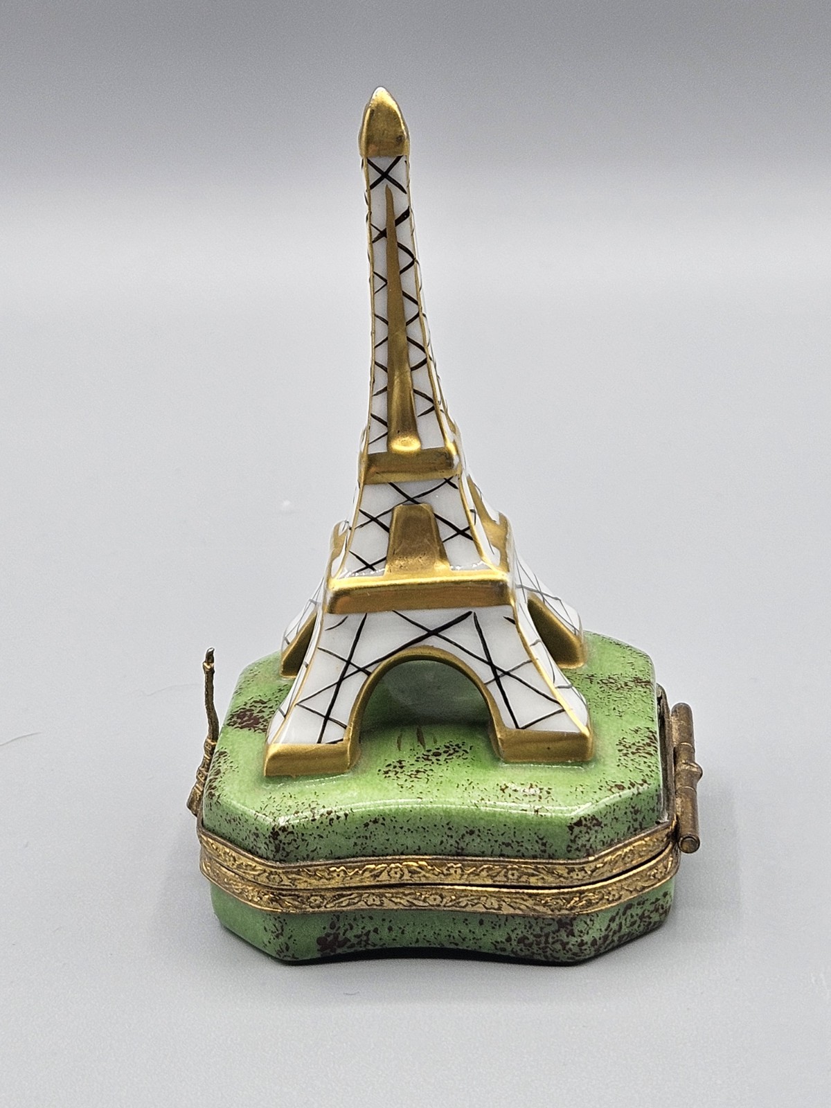 Limoges Eiffel Tower Porcelain Trinket Box Hand Painted Peint Main Signed