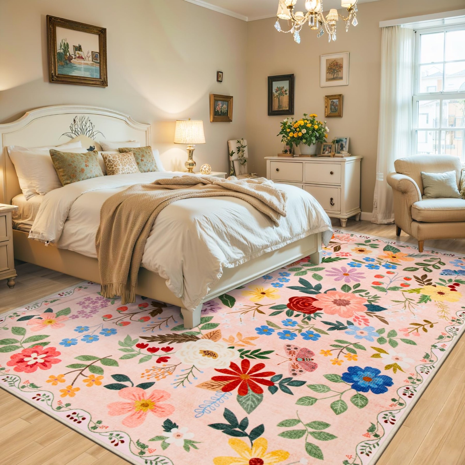 8×10 Area Rugs for Living Room: Floral Washable Rug Vintage Large Soft Boho N…