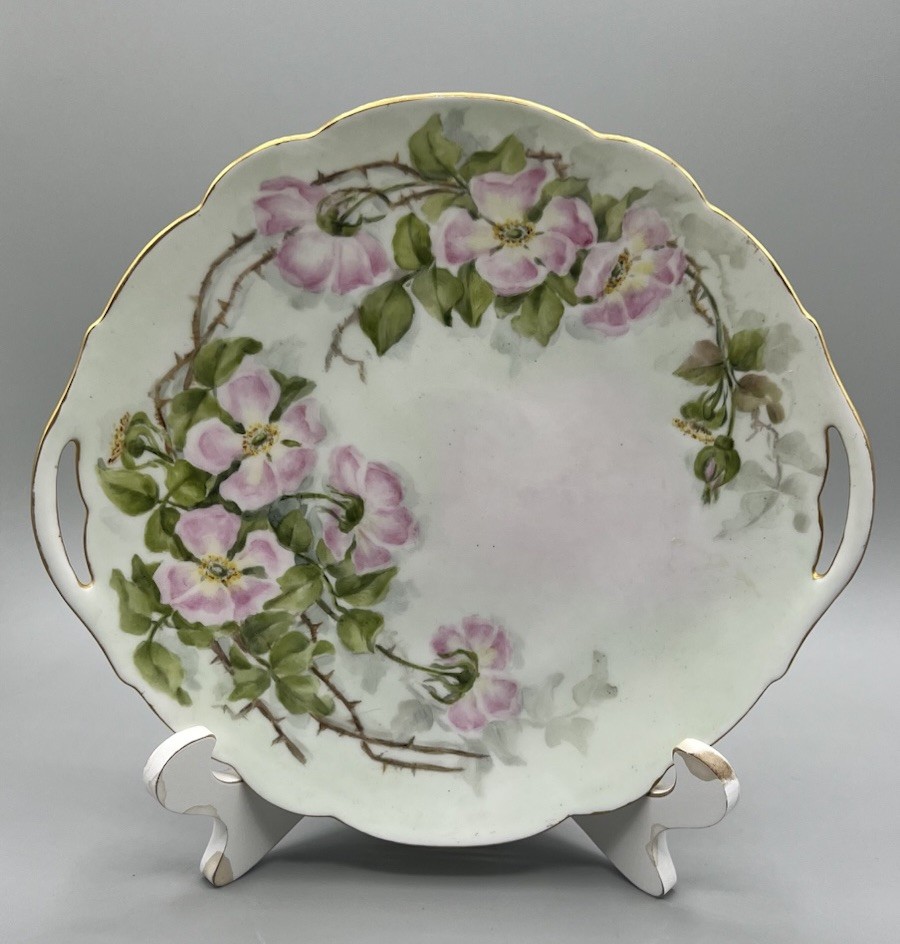 Antique D&C FRANCE Hand Painted Plate Pink Roses Gold Gilted Trim 11” EUC