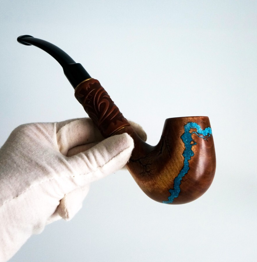 Wooden pipe for smoking tobacco, 7″ pear tobacco pipe mouthpiece genuine leather
