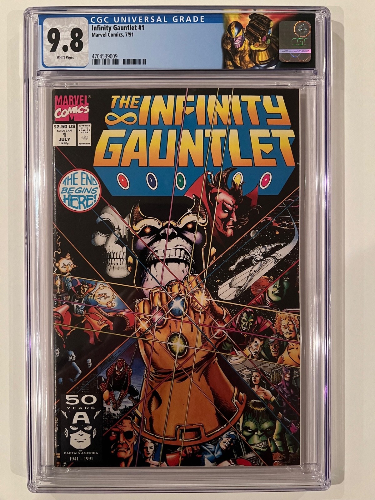 The Infinity Gauntlet #1 CGC 9.8 Near Mint/Mint (WP) Custom Thanos Label/TOP POP