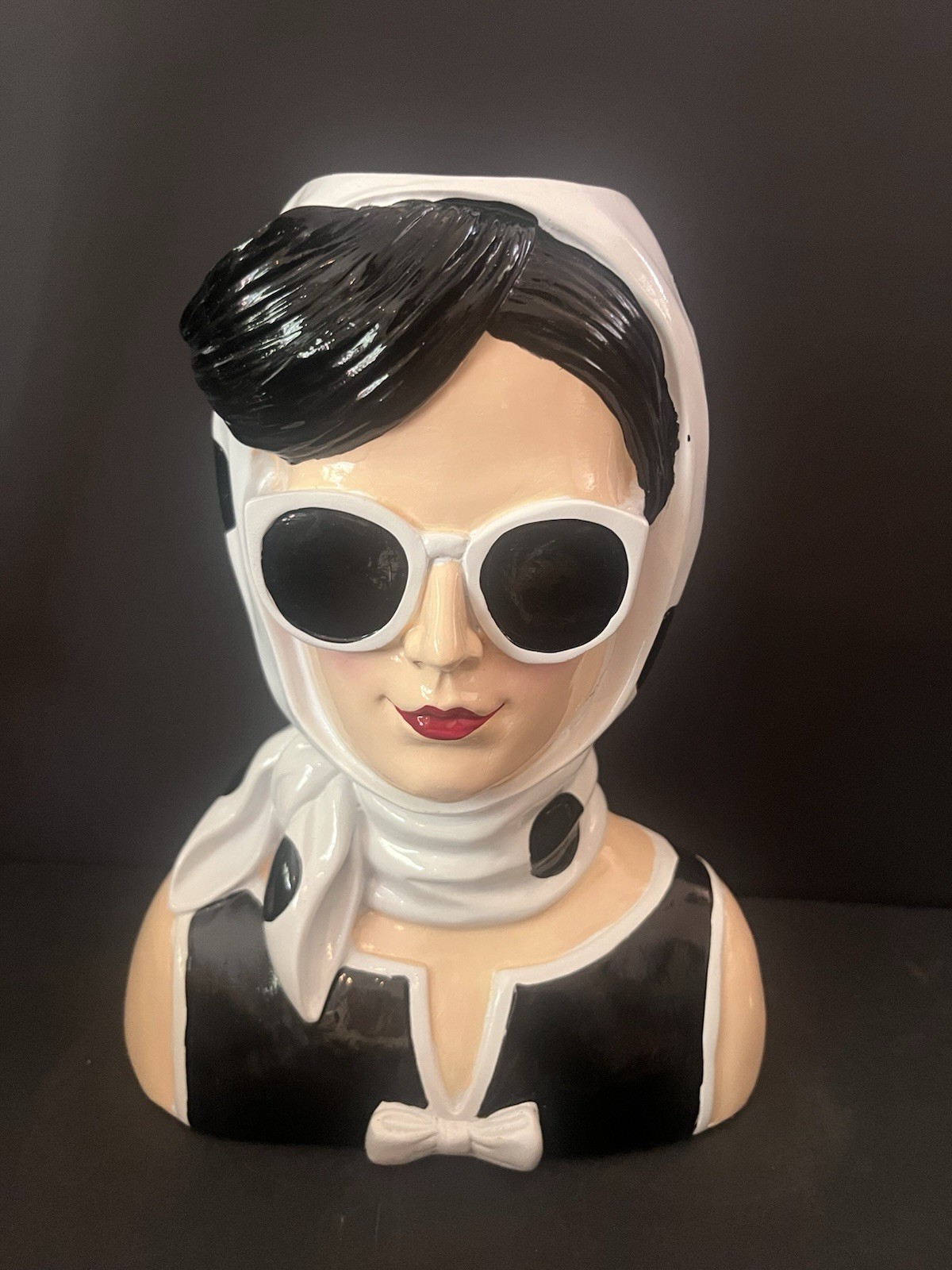 Beautiful Planter Pot Audrey Black & White Polka Dot Fashion Planter.NICE