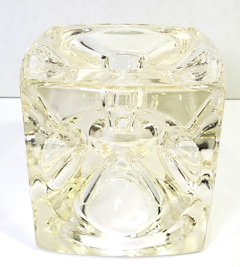 1960s MCM Crystal Glass Modern Ice Cube Candle Holder 3 1/2″