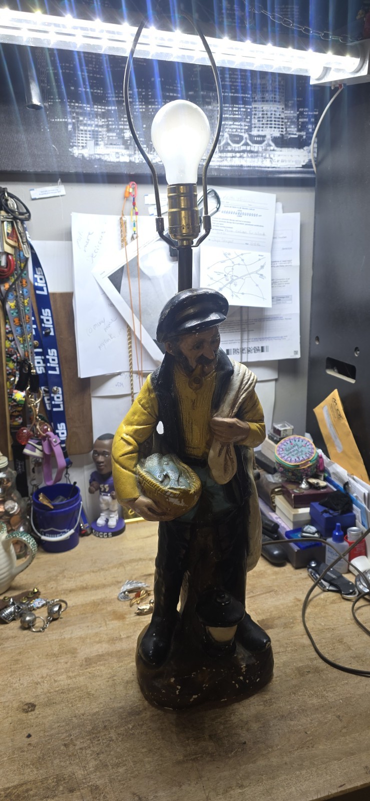 vintage “Old Salty” fisherman table lamp No Shade Included