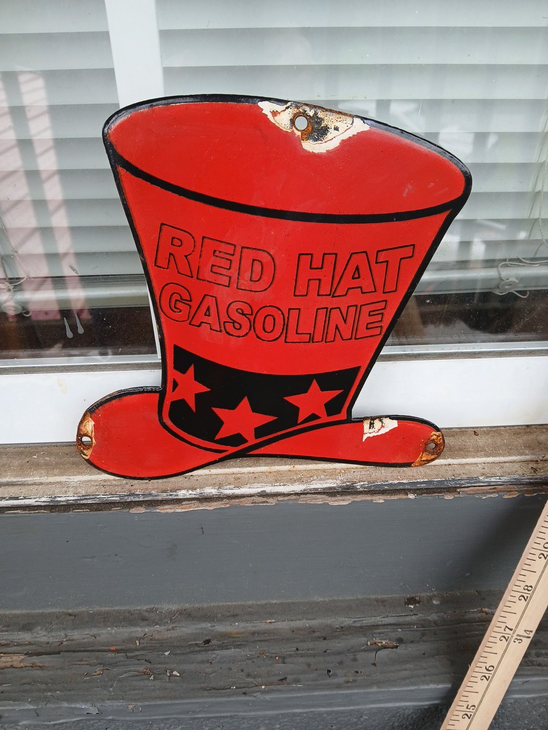 VINTAGE RED HAT GASOLINE PORCELAIN SIGN STANDARD OIL GAS STATION PUMP PLATE