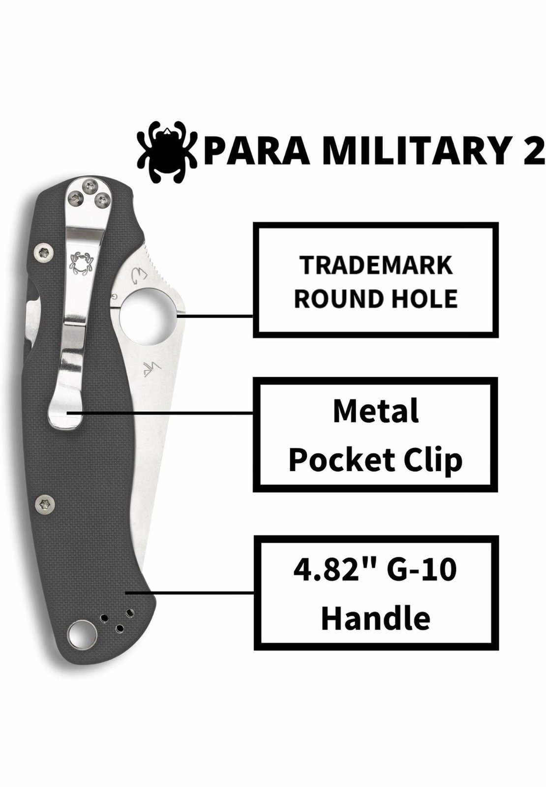 Spyderco Paramilitary 2 Knife Dark Gray G-10 (3.4″ Stonewash Maxamet) C81GPDGY2