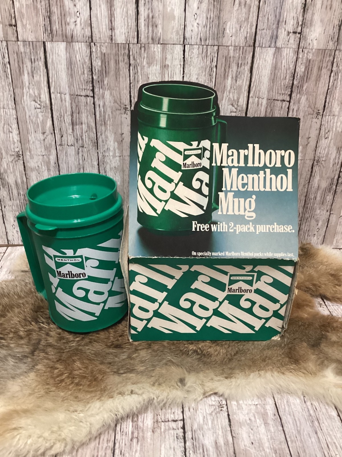 New Old Stock Vintage Marlboro Menthol Promo Insulated Green Mug in Original Box
