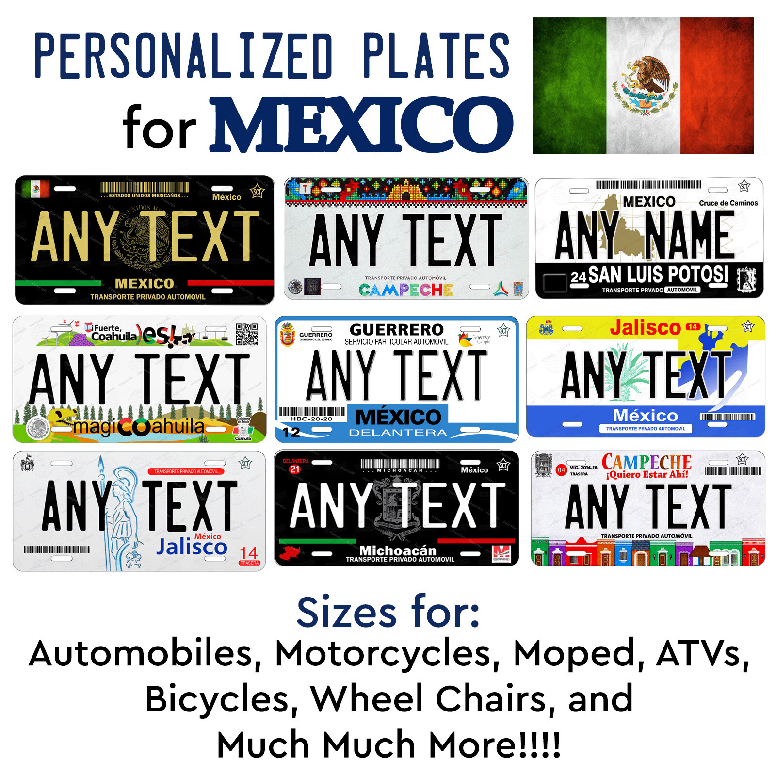 Custom Mexico Any State Any Text License Plate Customized Novelty Auto ATV Bike