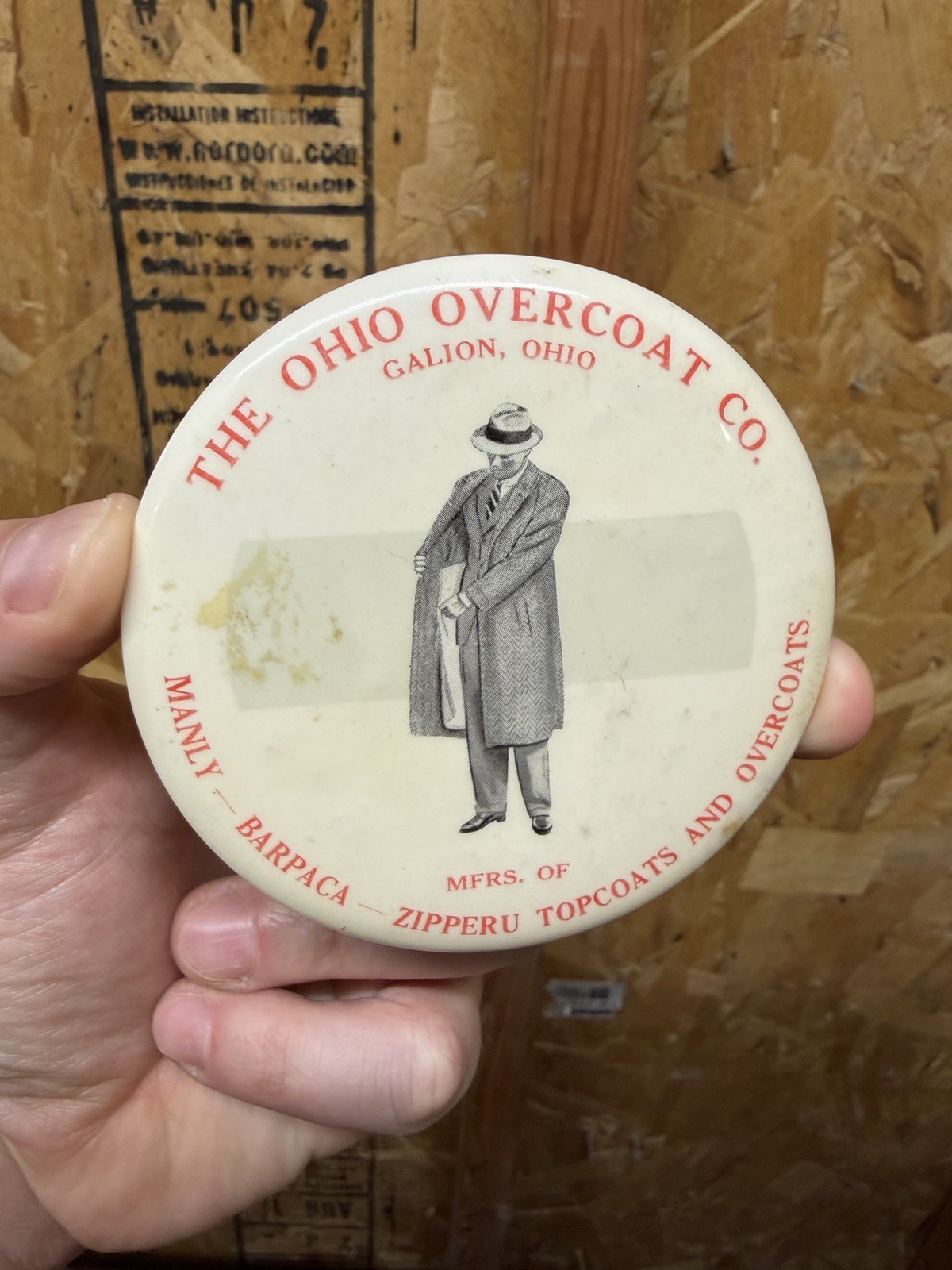 Vintage The Ohio Overcoat Co Celluloid 3.75” Pocket Mirror Galion Ohio Antique