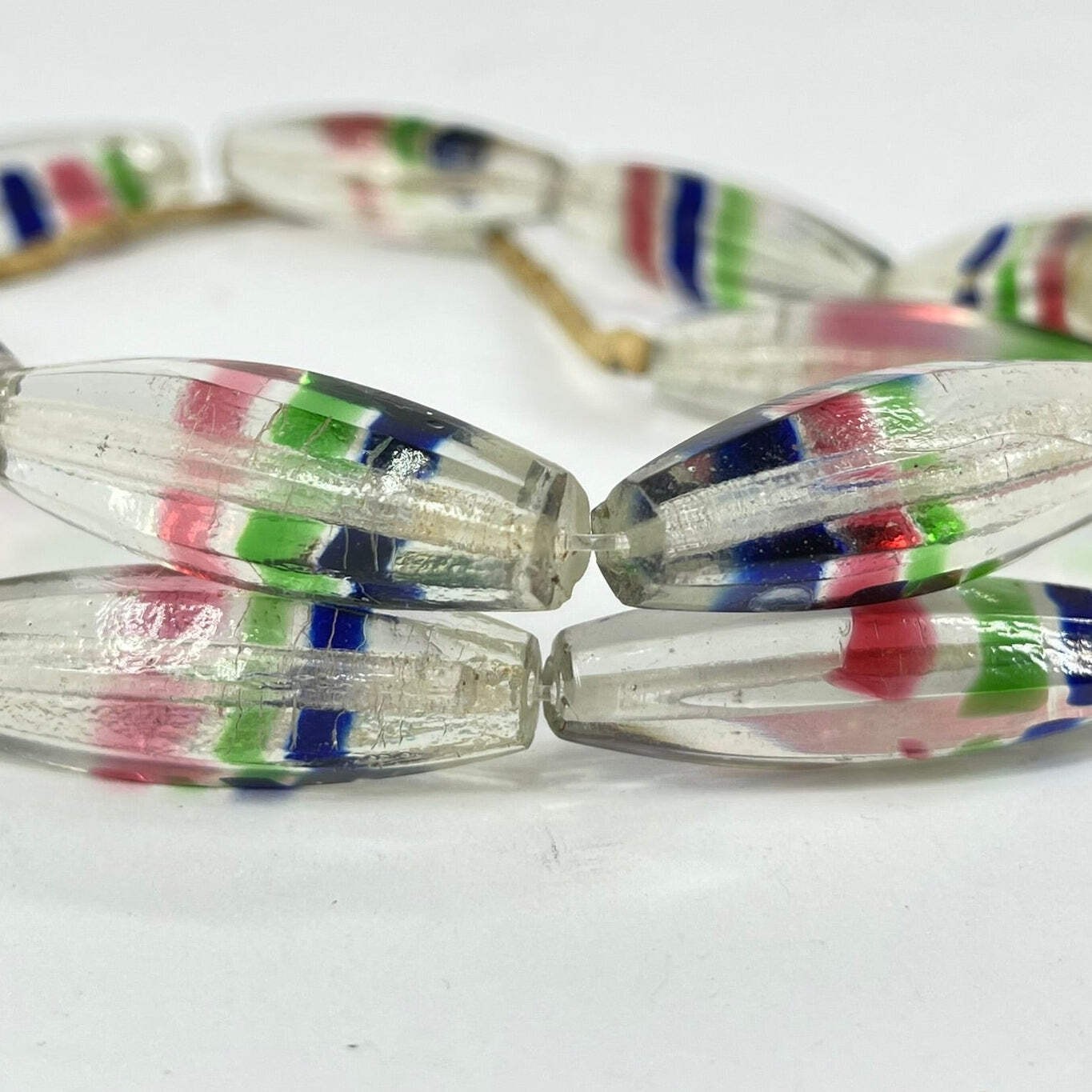 Faceted Bohemian Translucent White Striped Trade Beads 30 Inch