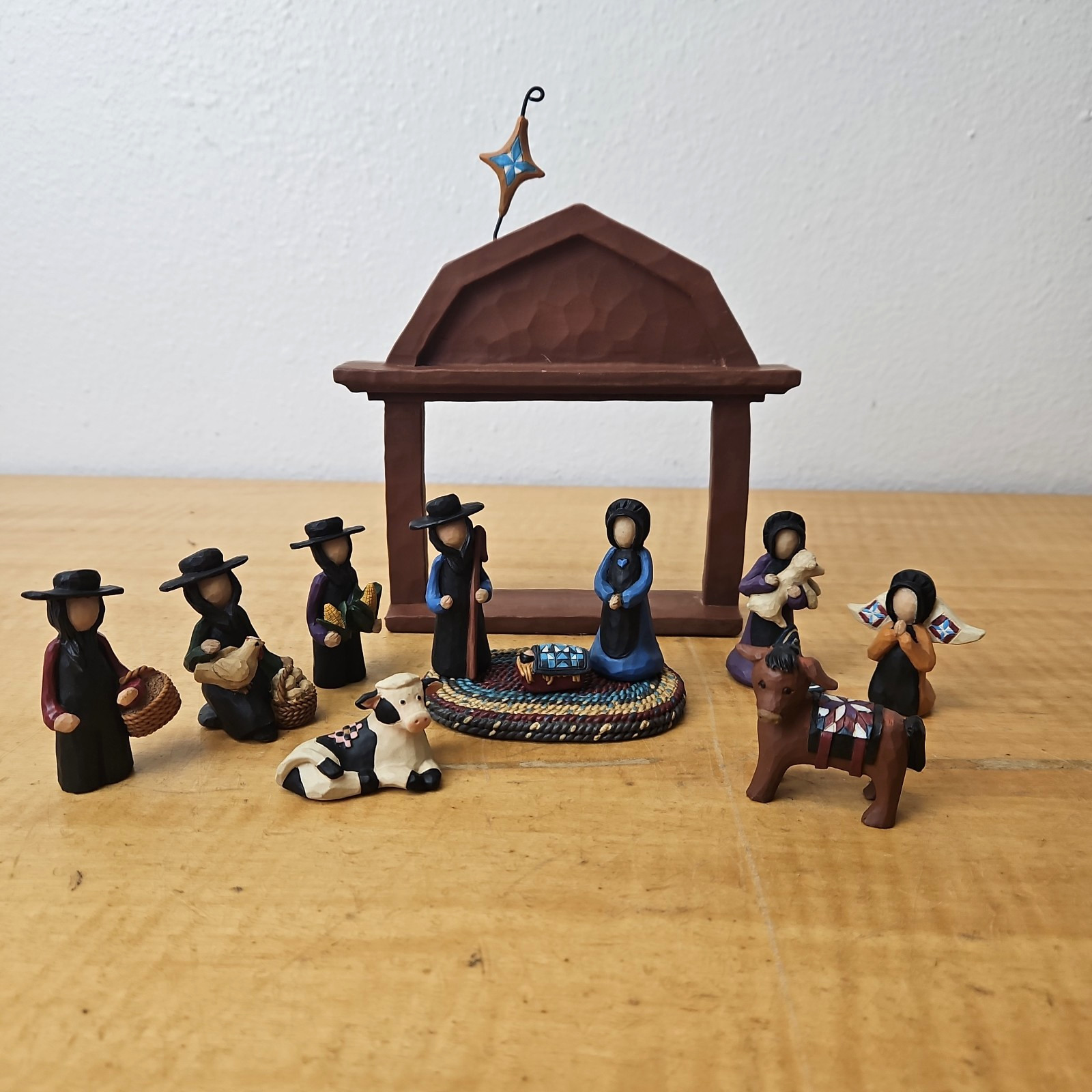 Blossom Bucket Amish 12 piece set Nativity Scene Esther OHara 098-82415