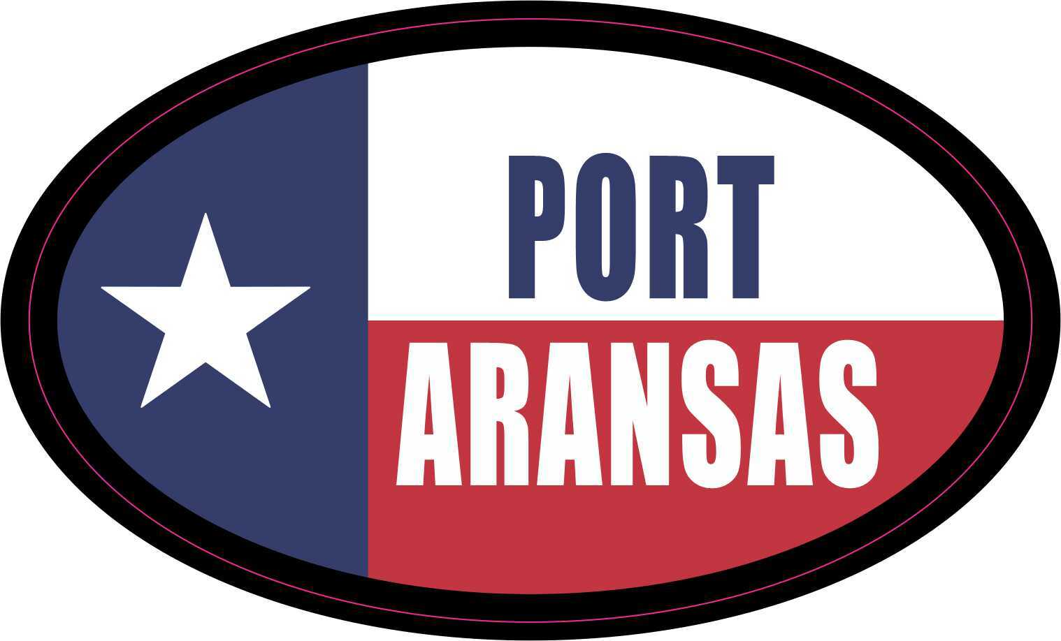 4.75in x 3in Flag Oval Port Aransas Vinyl Sticker Car Truck Vehicle Bumper Decal