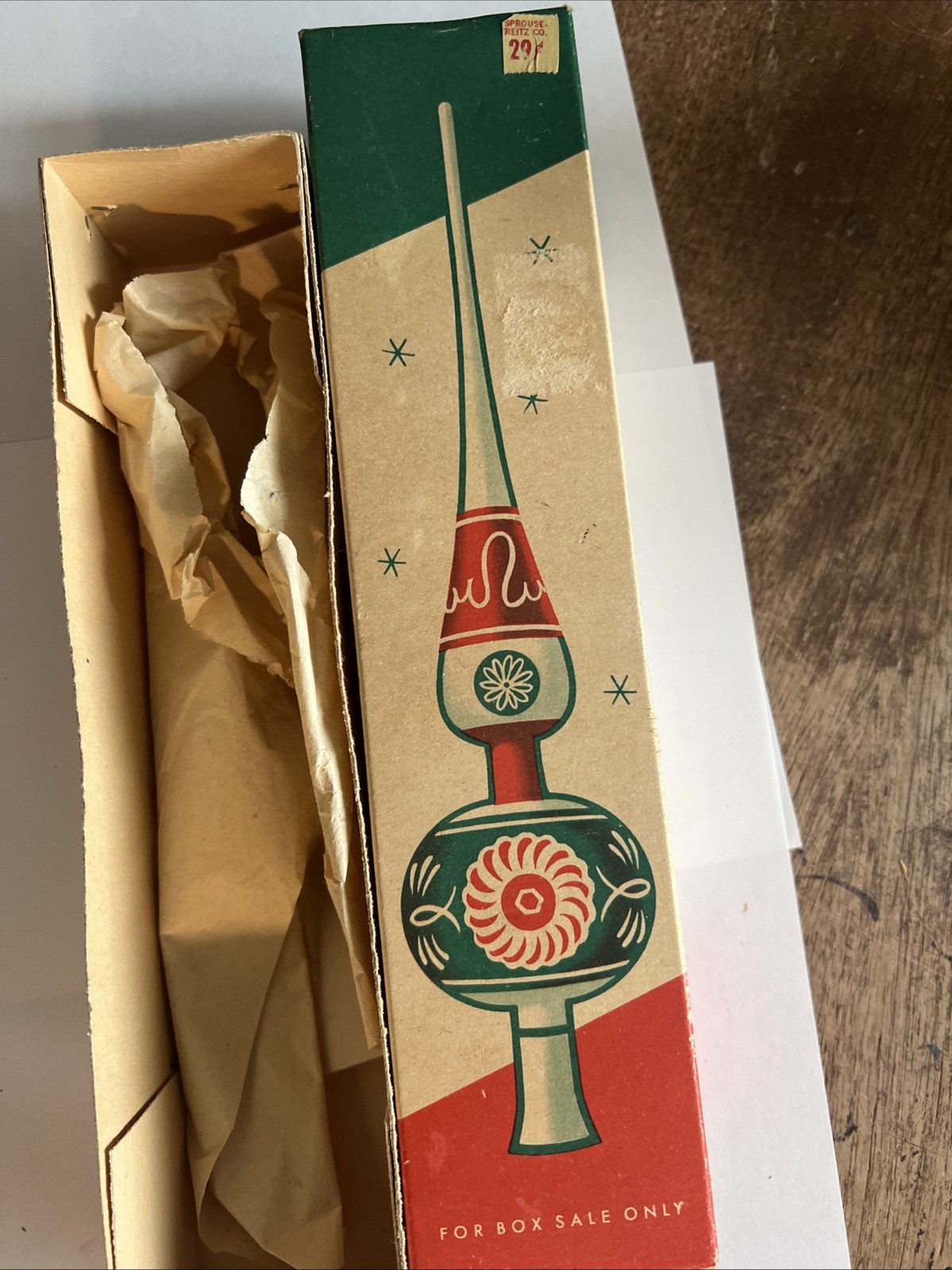 1950’s Shiny Brite Mercury Glass Tree topper. W. Germany 9.5″ in Original Box #T