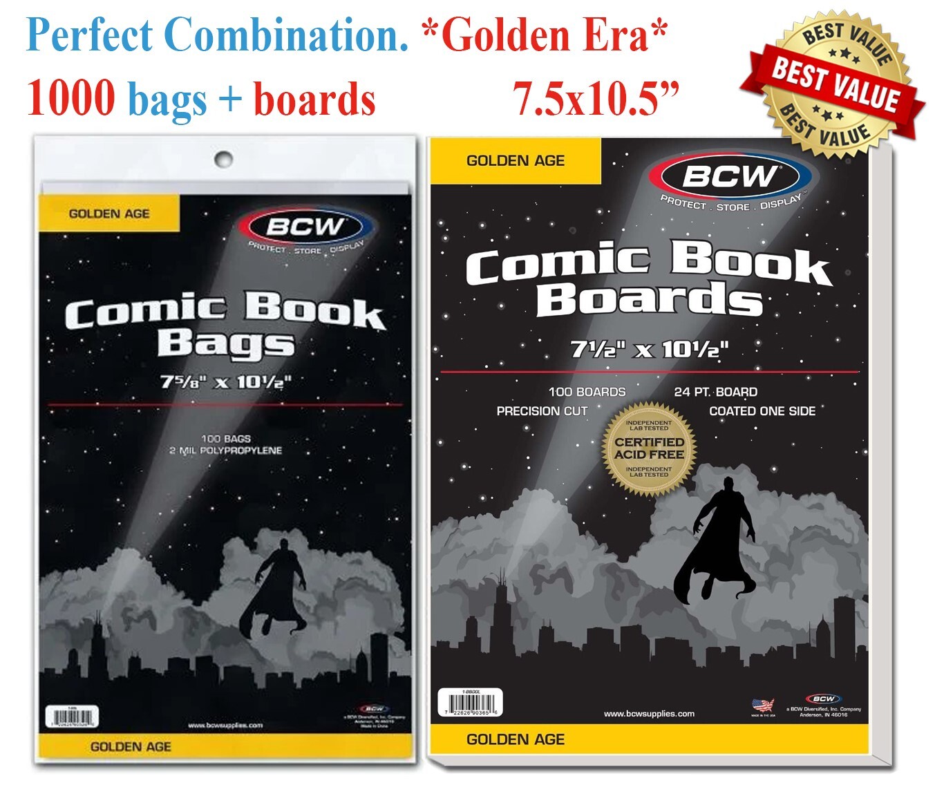 1000 BCW Gold Age Golden Comic Bags 2 Mil Protection + Back Boards Safe Holders