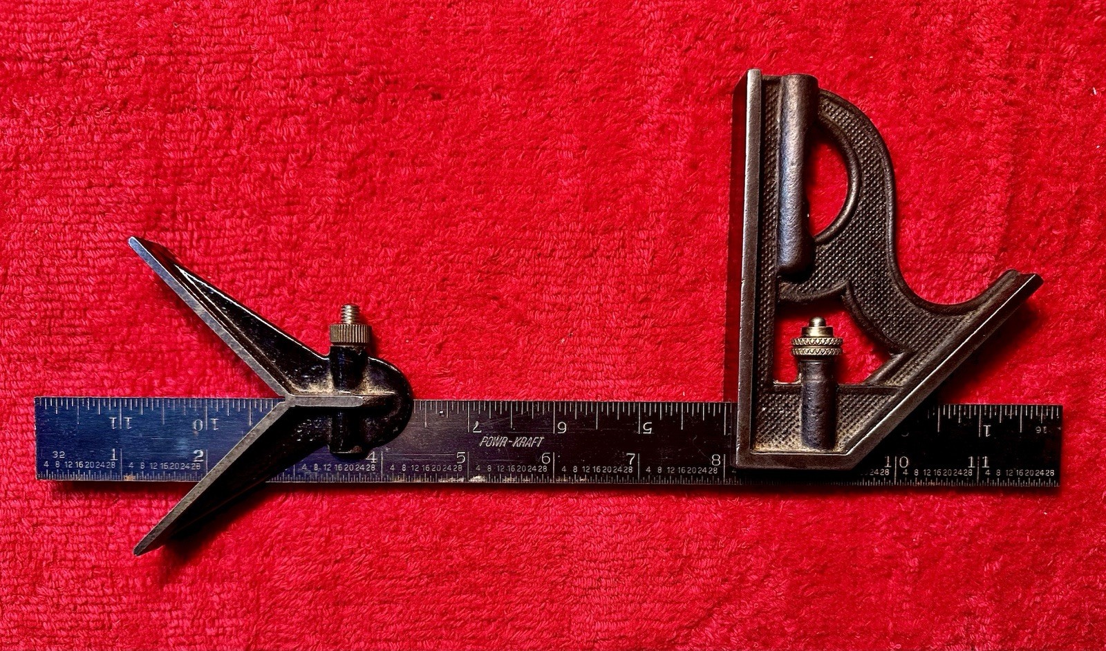 Vtg. STARRETT Cast Steel Combination Square w/ Centering Head on 12” Steel Rule