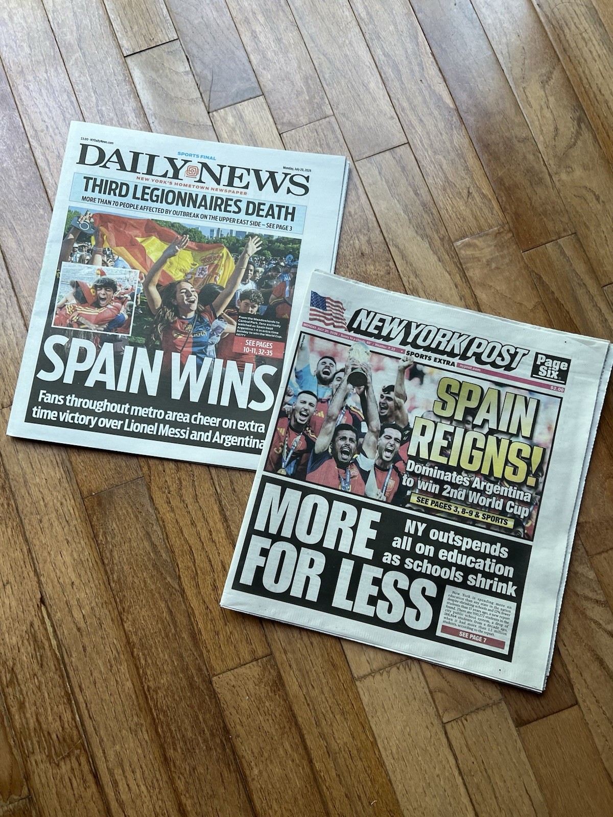 Spain Wins The World Cup 2026 Champions NY Post & Daily News 7/20/2026 Newspaper