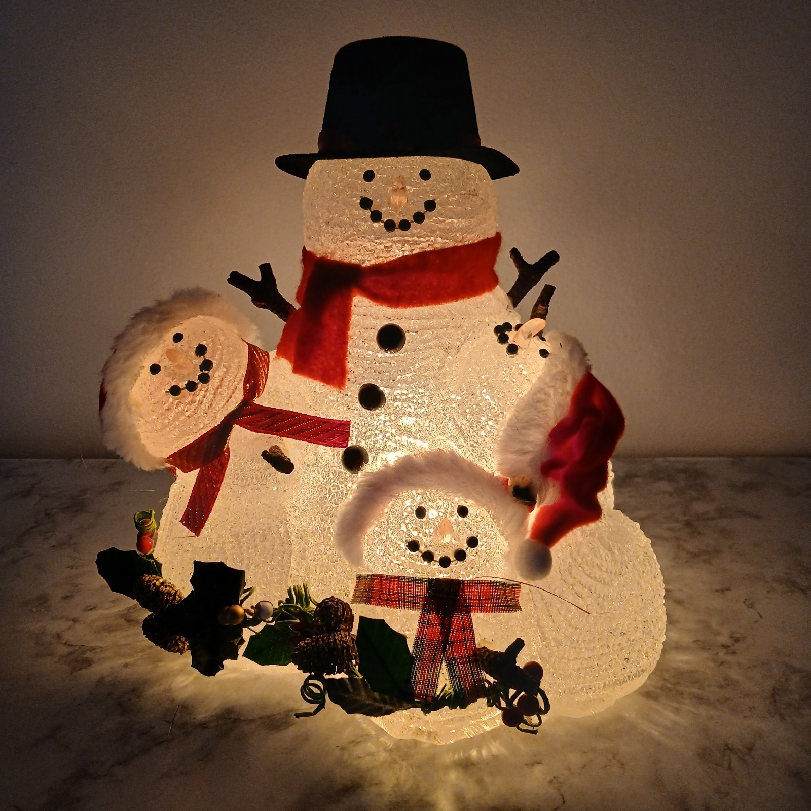 Light Up Snowman Family Indoor Christmas Decoration Textured Plastic