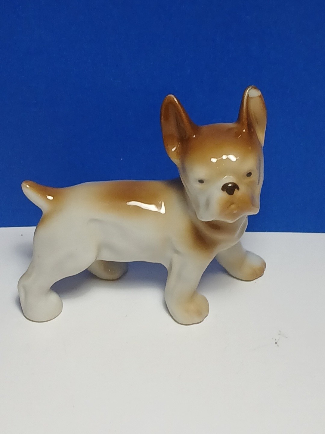 French Bulldog White w/ Tan Markings Japan Porcelain Figurine B203-53