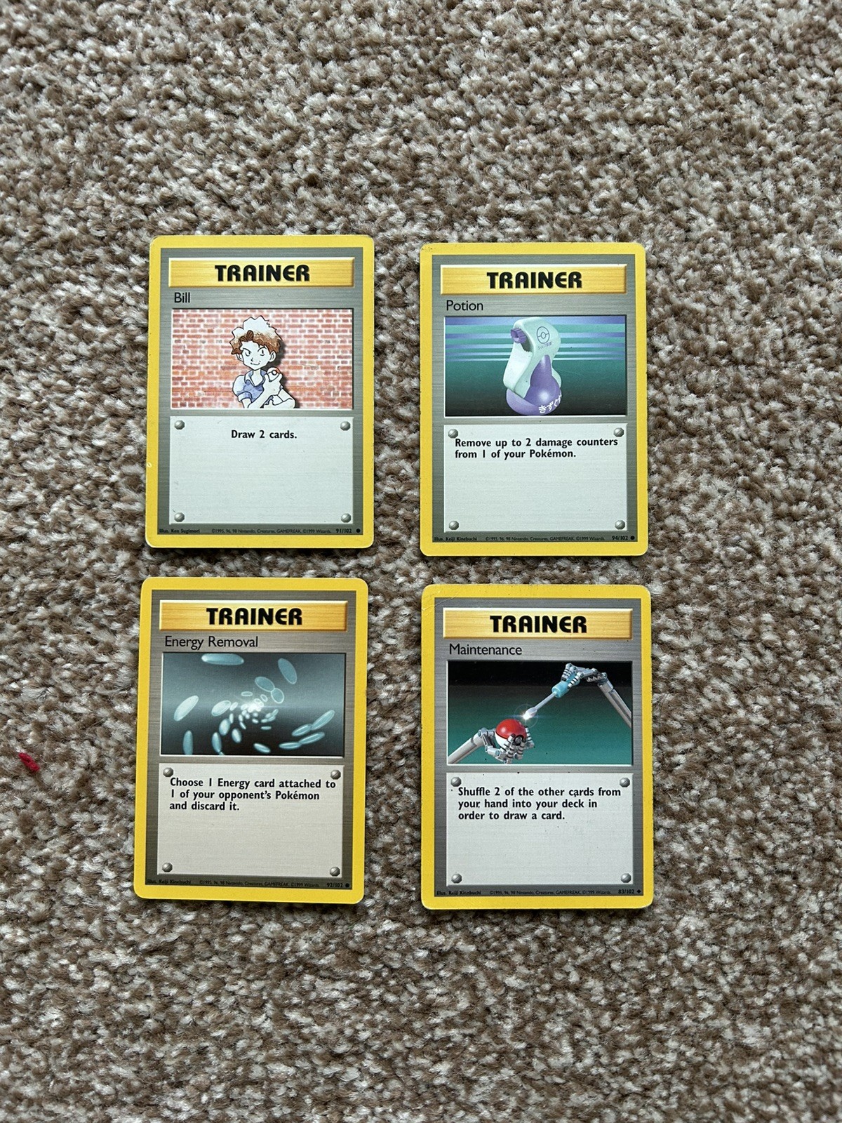 Vintage Pokémon Trainer Card Bundle – 1999 WOTC Base Set (4 Cards)