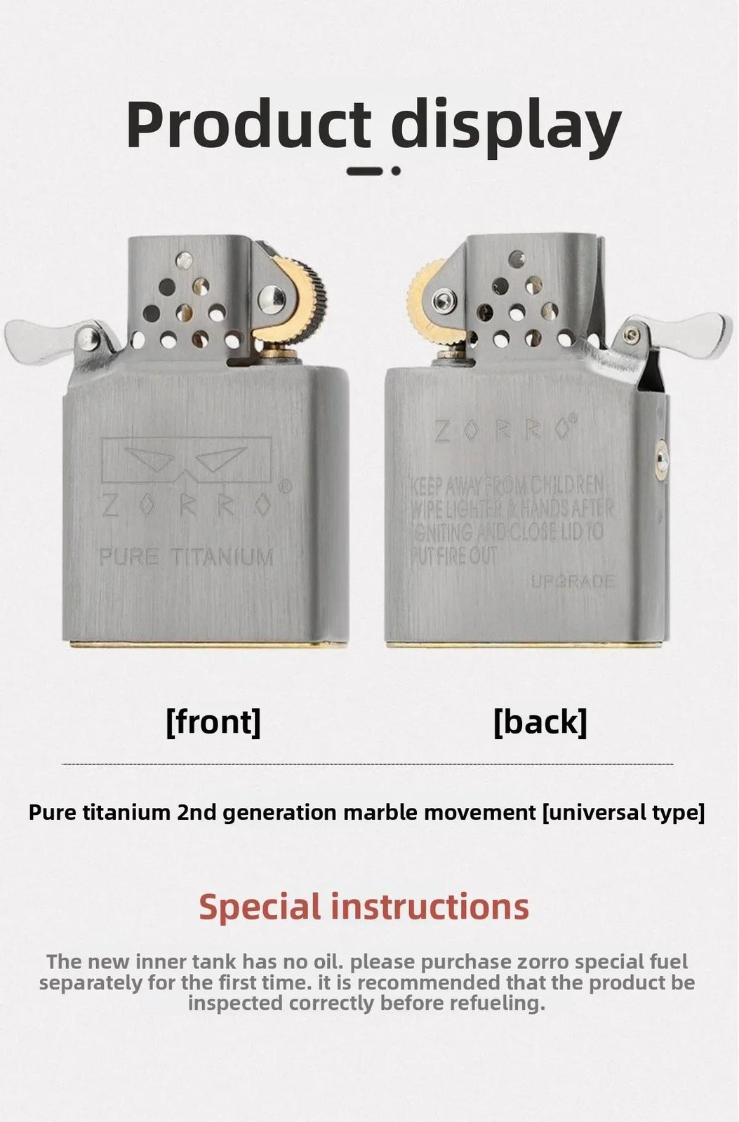 ZORRO Titanium Inner Tank Windproof Insert Flint Wheel for 902 912 912s Lighter