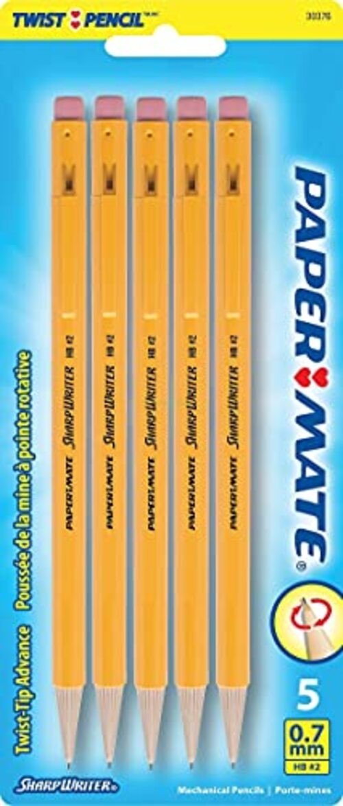 Papermate Sharpwriter Mechanical Pencil, Yellow, 5 Pencils per Pack (1 Pack)