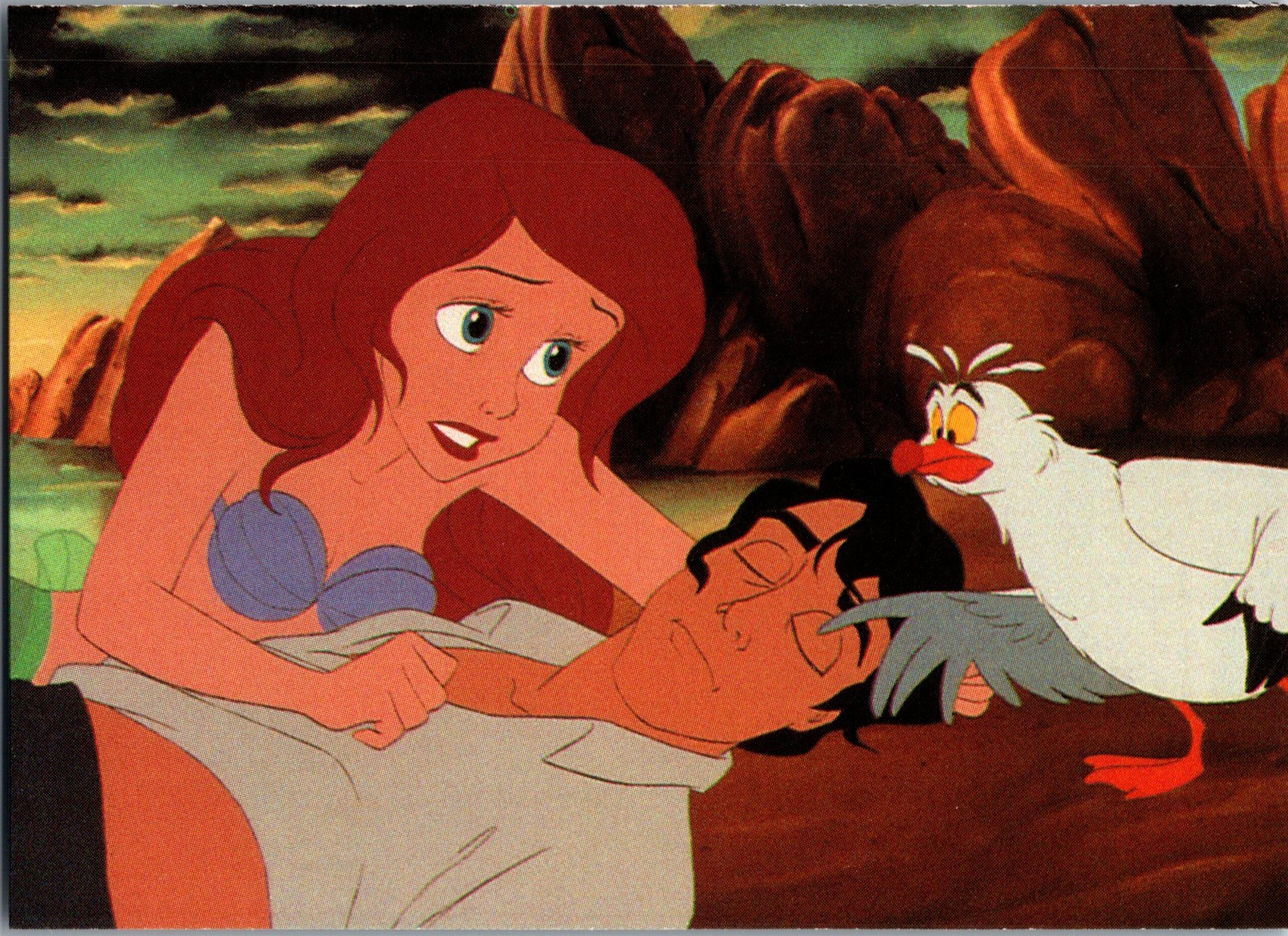 1991 Pro Set The Little Mermaid #26 Safe ashore, Ariel gazes at Eric and sings,