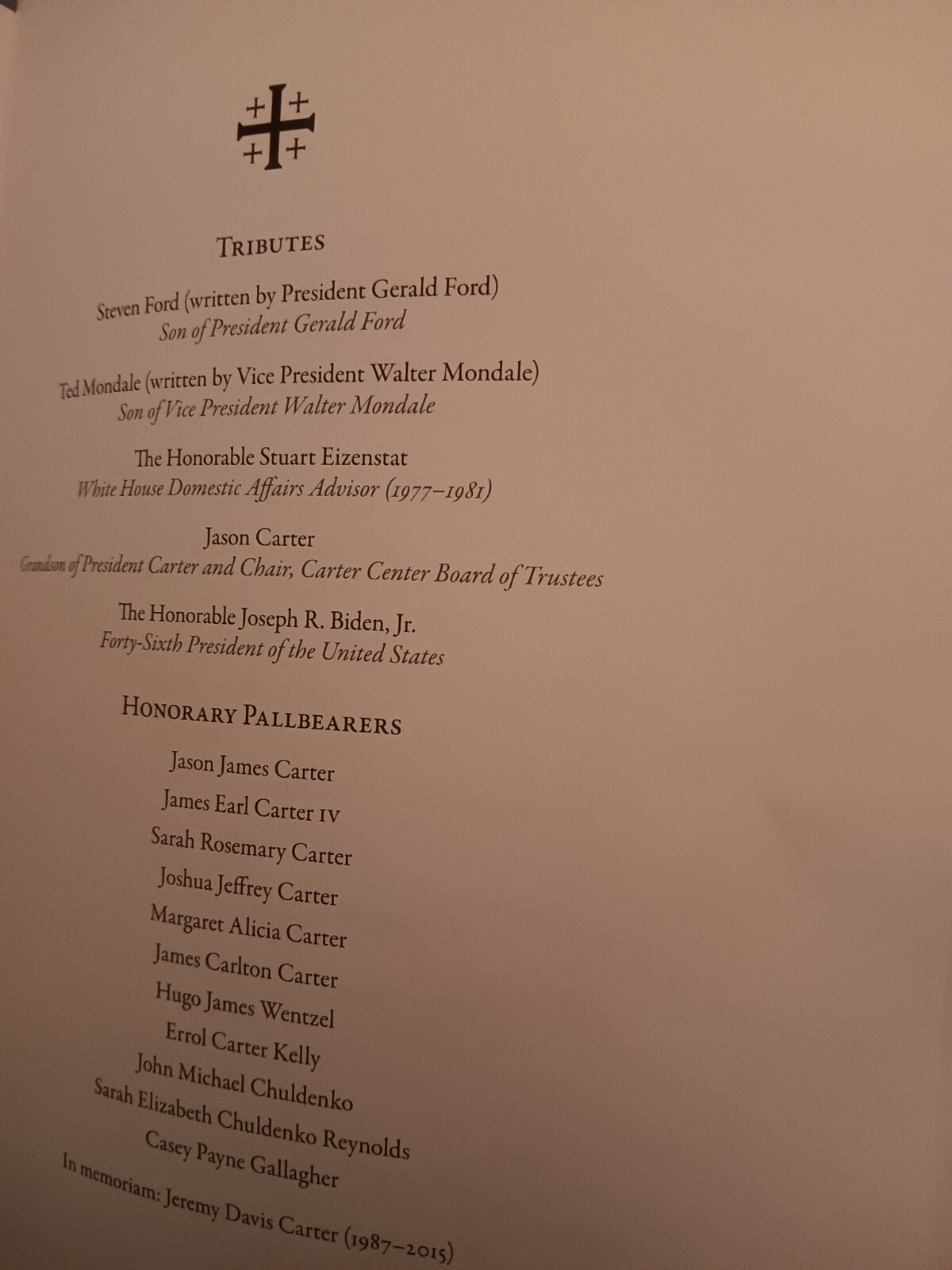 President Jimmy Carter Funeral Program 8.5×11 Copy