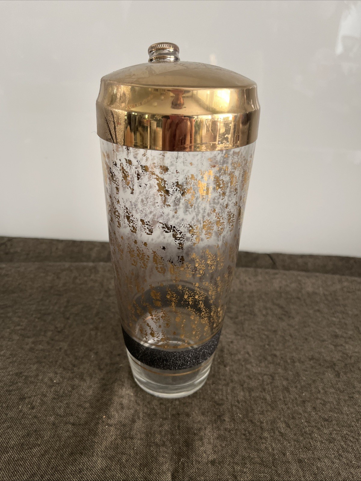 Vintage Glass Cocktail Shaker Cera or Culver Gold • 9 inches