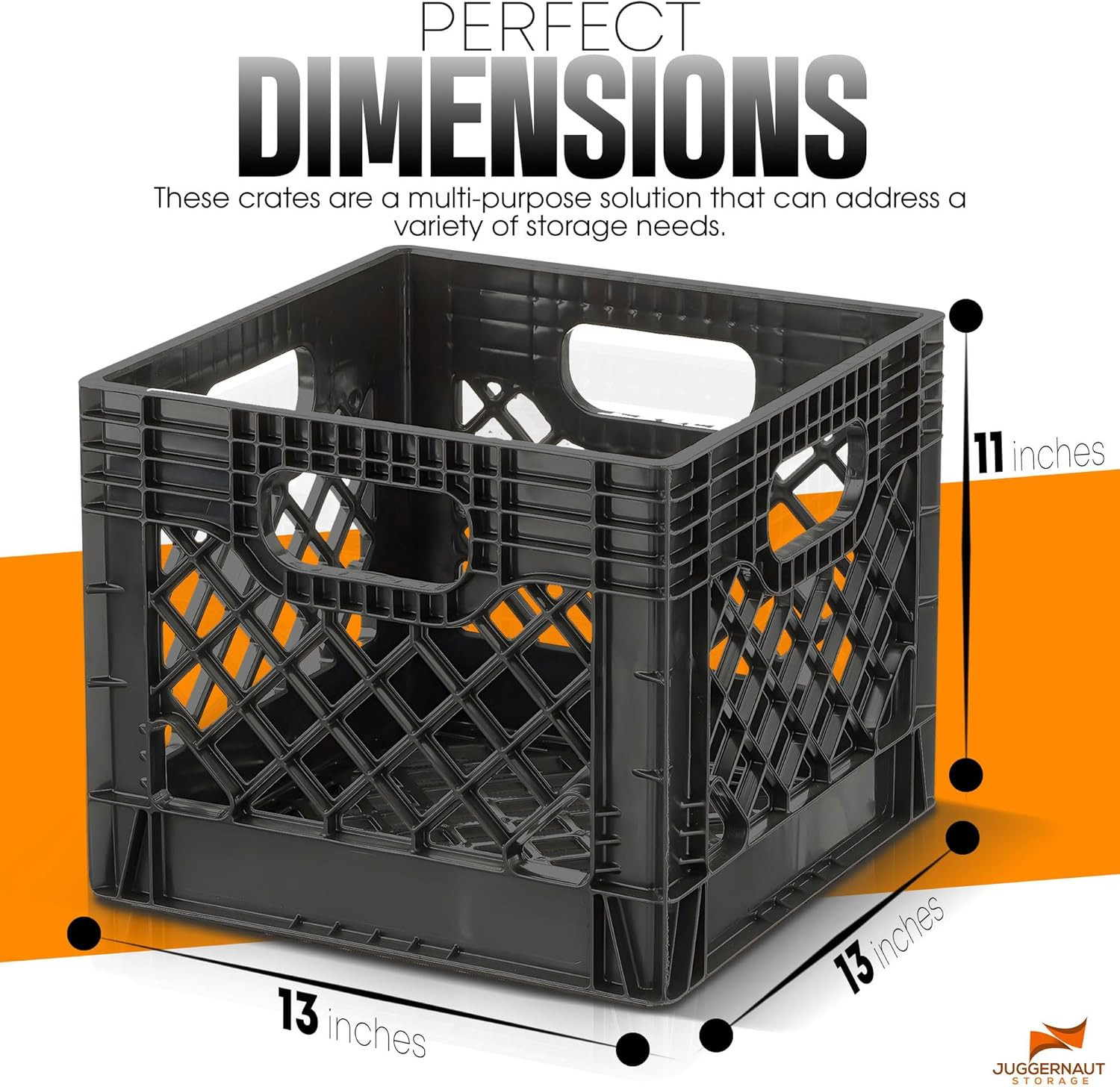 Juggernaut Storage 2-Pack Stackable Heavy Duty Milk Crates with Handles, 16 Qt,